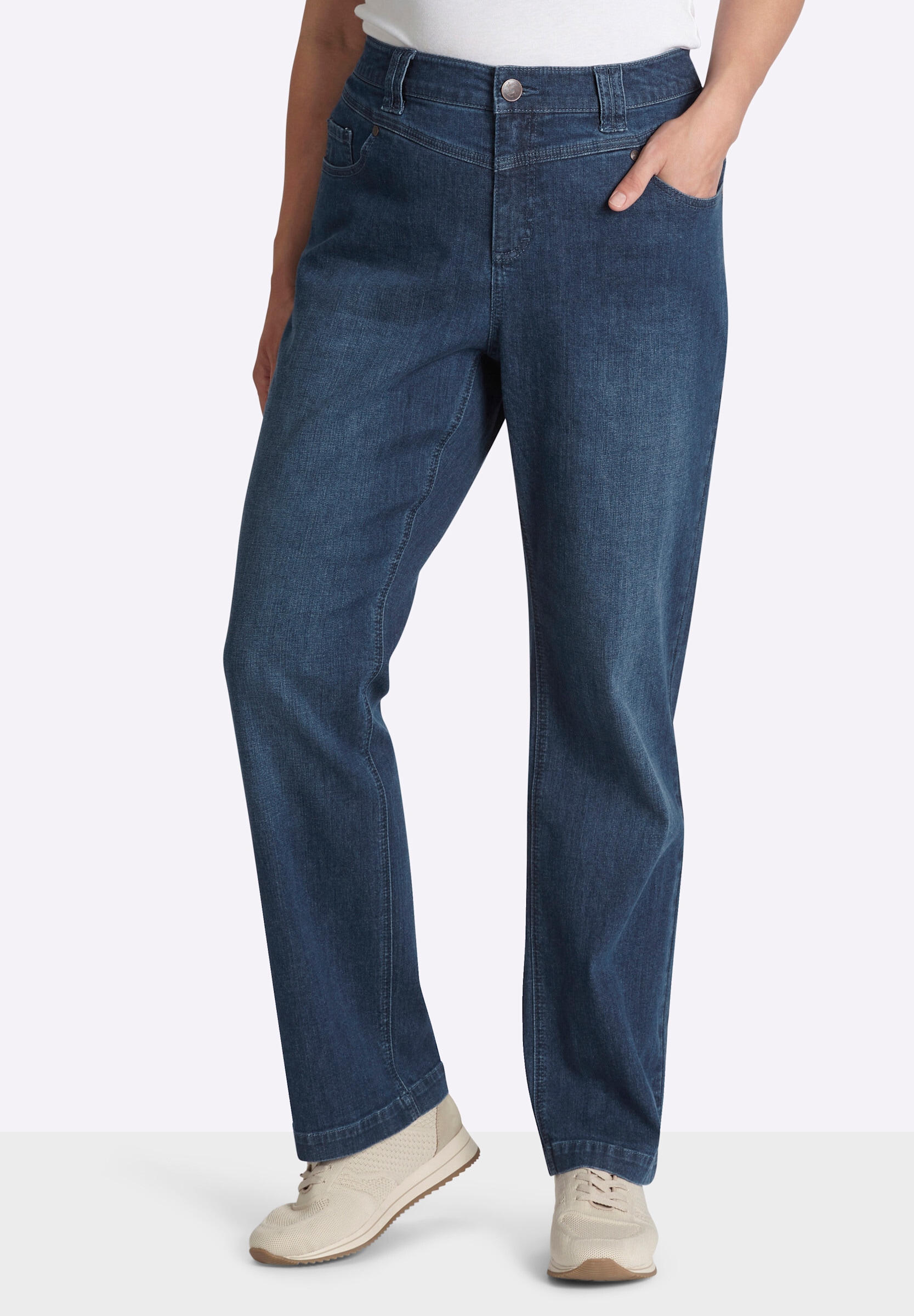 Sheego 5-Pocket-Jeans »Jeans Jeans mit weitem Oberschenkel, im Barrel-Leg«