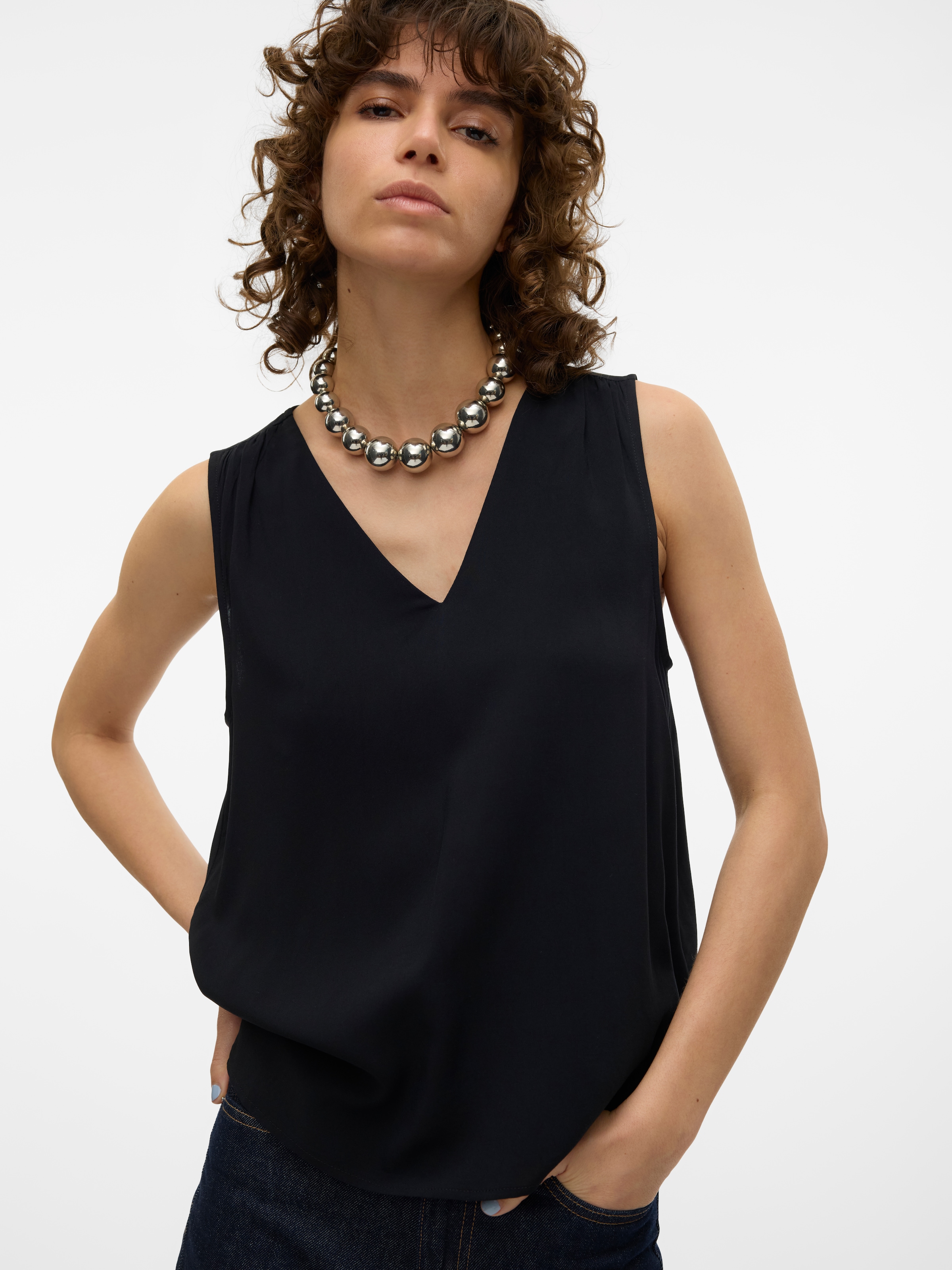 Vero Moda V-Shirt »VMEASY JOY S/L V-NECK TOP WVN GA« Viskose, regular fit