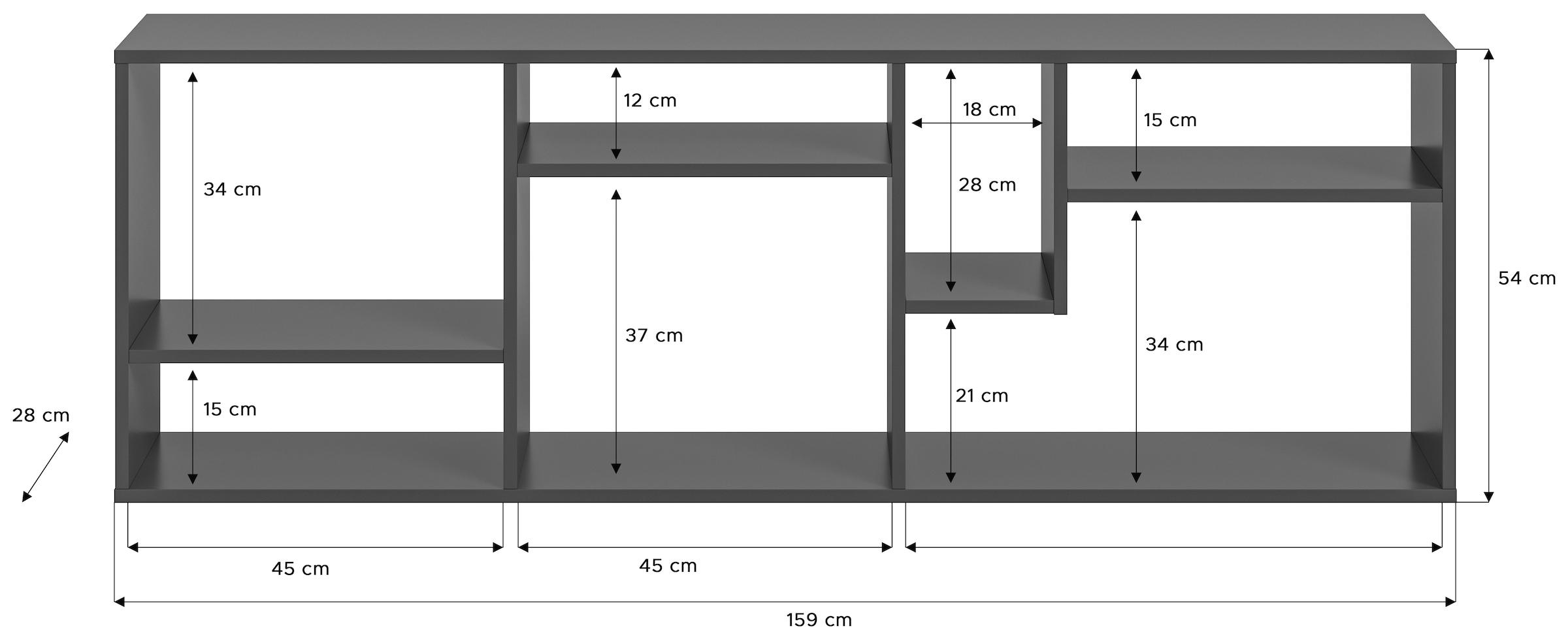 INOSIGN Regalelement »Korak, Breite 159 cm, vertikal oder horizontal montierbar«, universal einsetzbar, Regal, Lowboard, Raumteiler, TV-Möbel