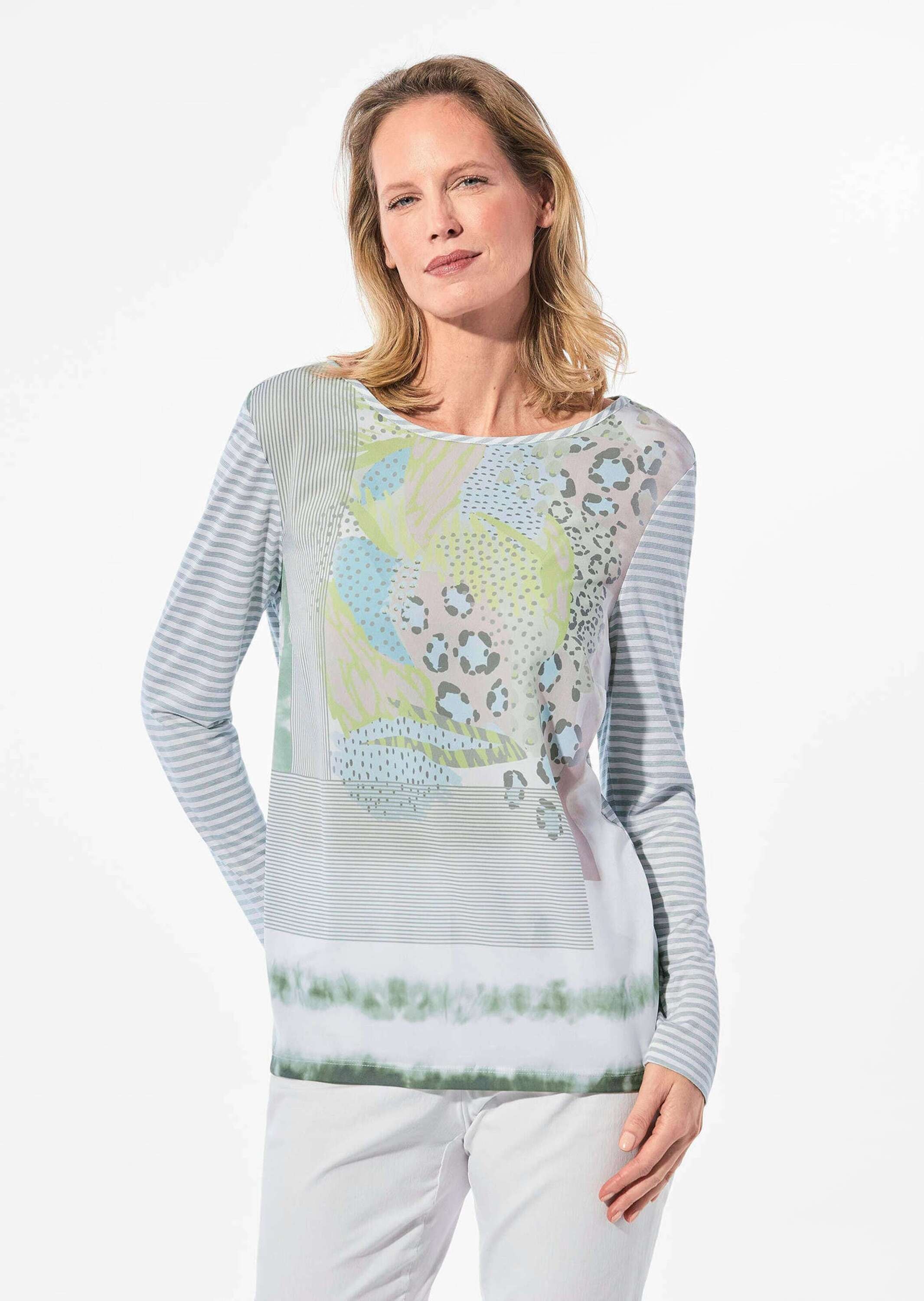 GOLDNER Print-Shirt »Kurzgröße Blusenshirt mit Mustermix«