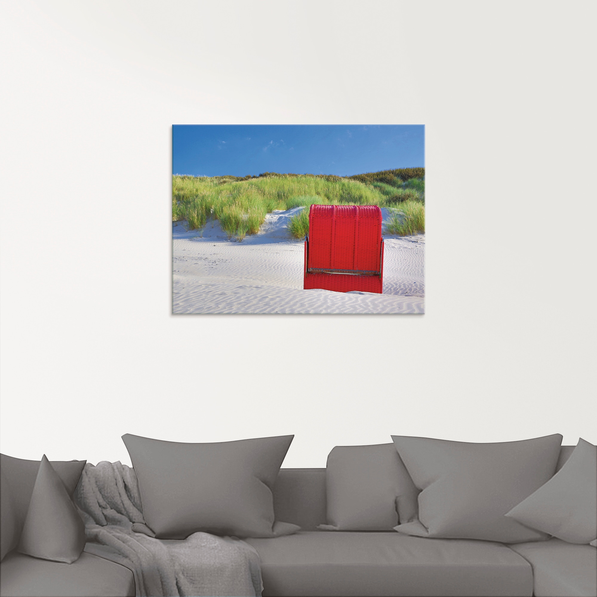 Artland Glasbild »Roter Strandkorb«, Strand, (1 St.), in verschiedenen Größen