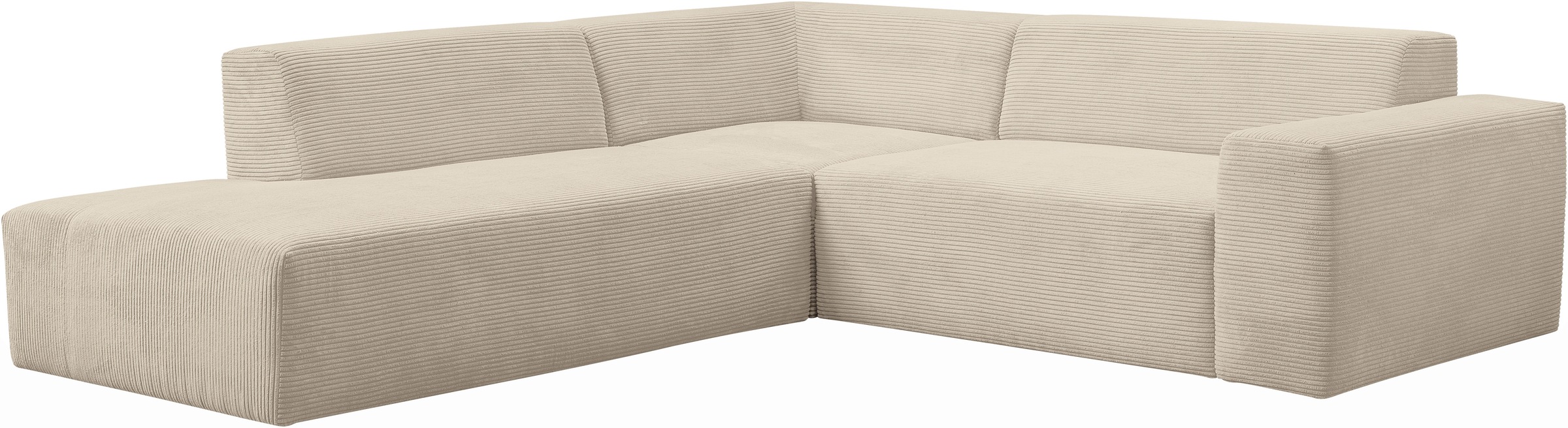 WERK2 Ecksofa »Zeus-M, tolles Sofa mit schönen Details, L-Form« Curvy Trend Garnitur, urbane Optik, komfortable Wellenunterfederung