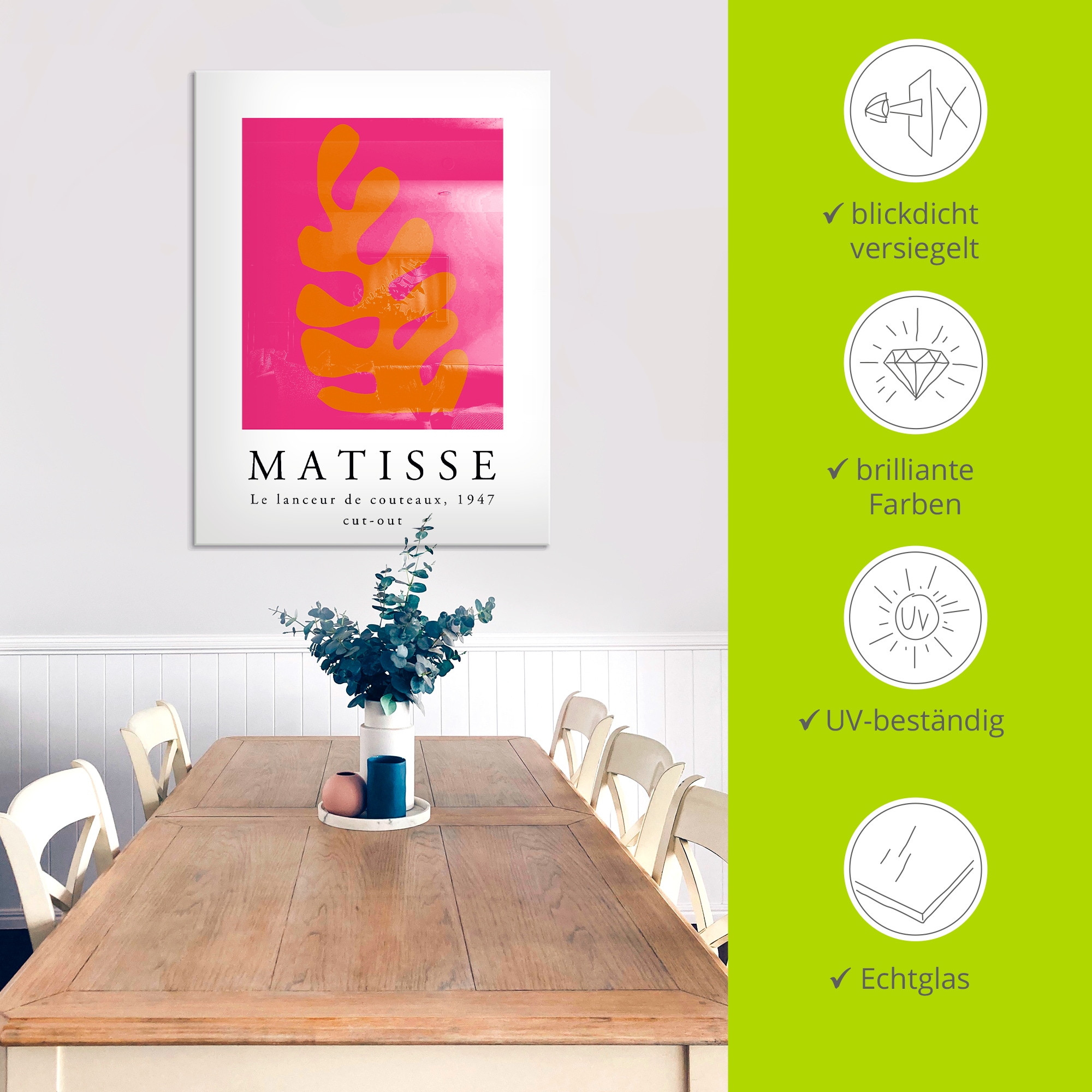 Artland Glasbild »Matisse der Messerwerfer - orange« Muster 1 Stk. tlg. in verschiedenen Größen