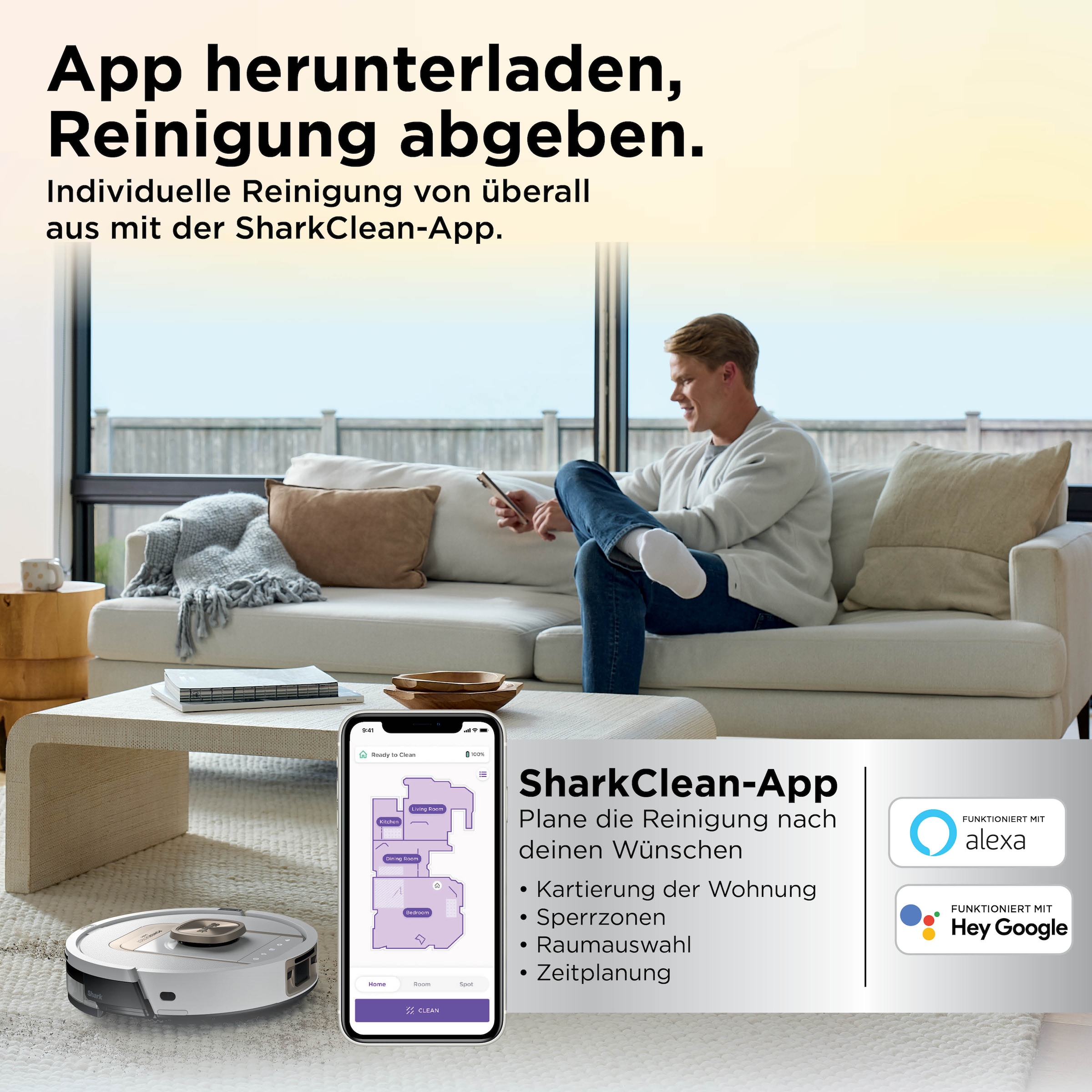 Shark Saugroboter »Shark ThermaCharged PowerDetect Saugroboter RV2900XEEUWH« beheizte Basisstation verwendet 85°C heißes Wasser und 80°C warme Luft