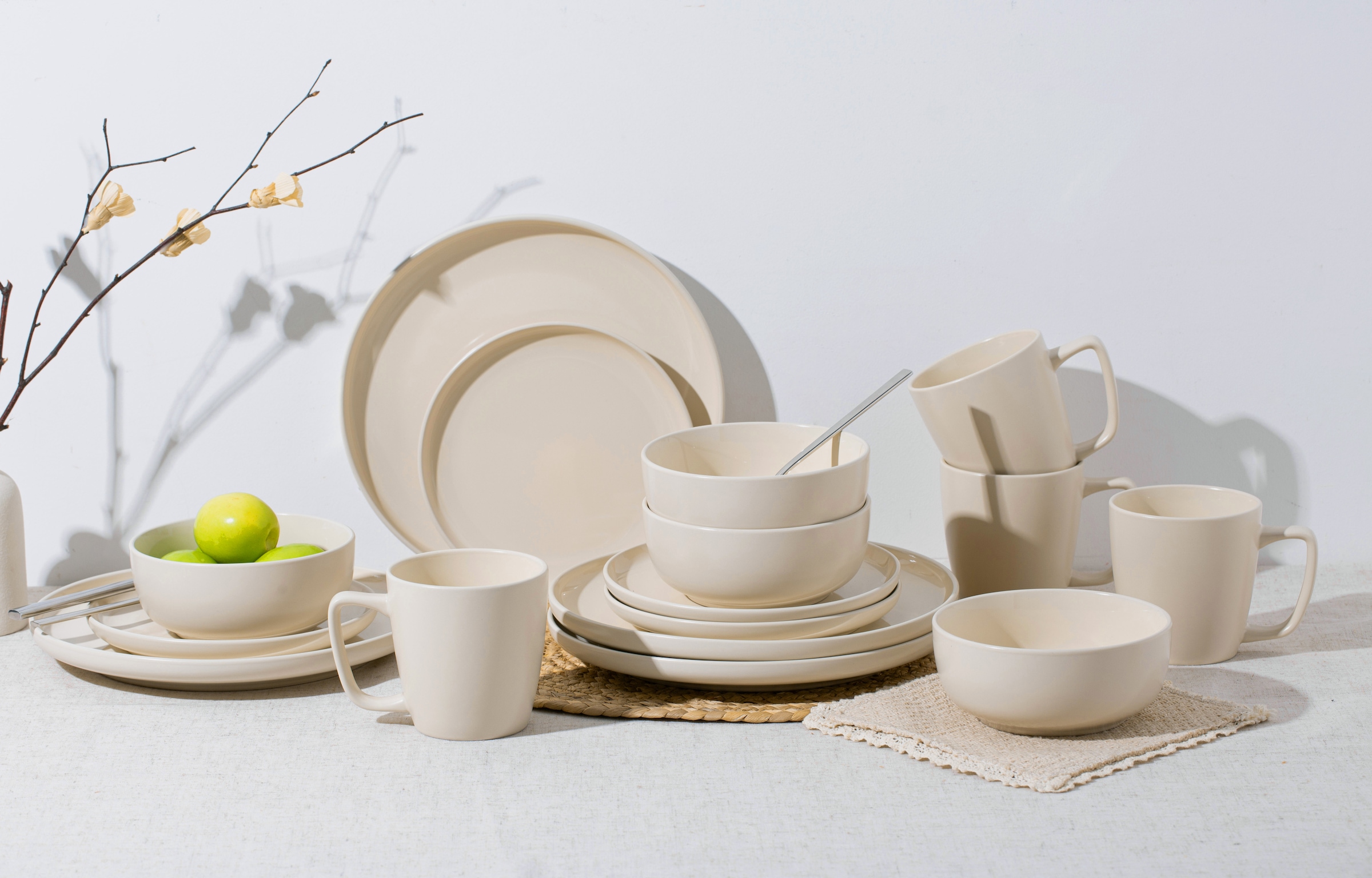 my home Geschirr-Set »Timula, außen matt, innen glänzend«, (Set, 16 tlg.), spülmaschinenfest und mikrowellengeeignet