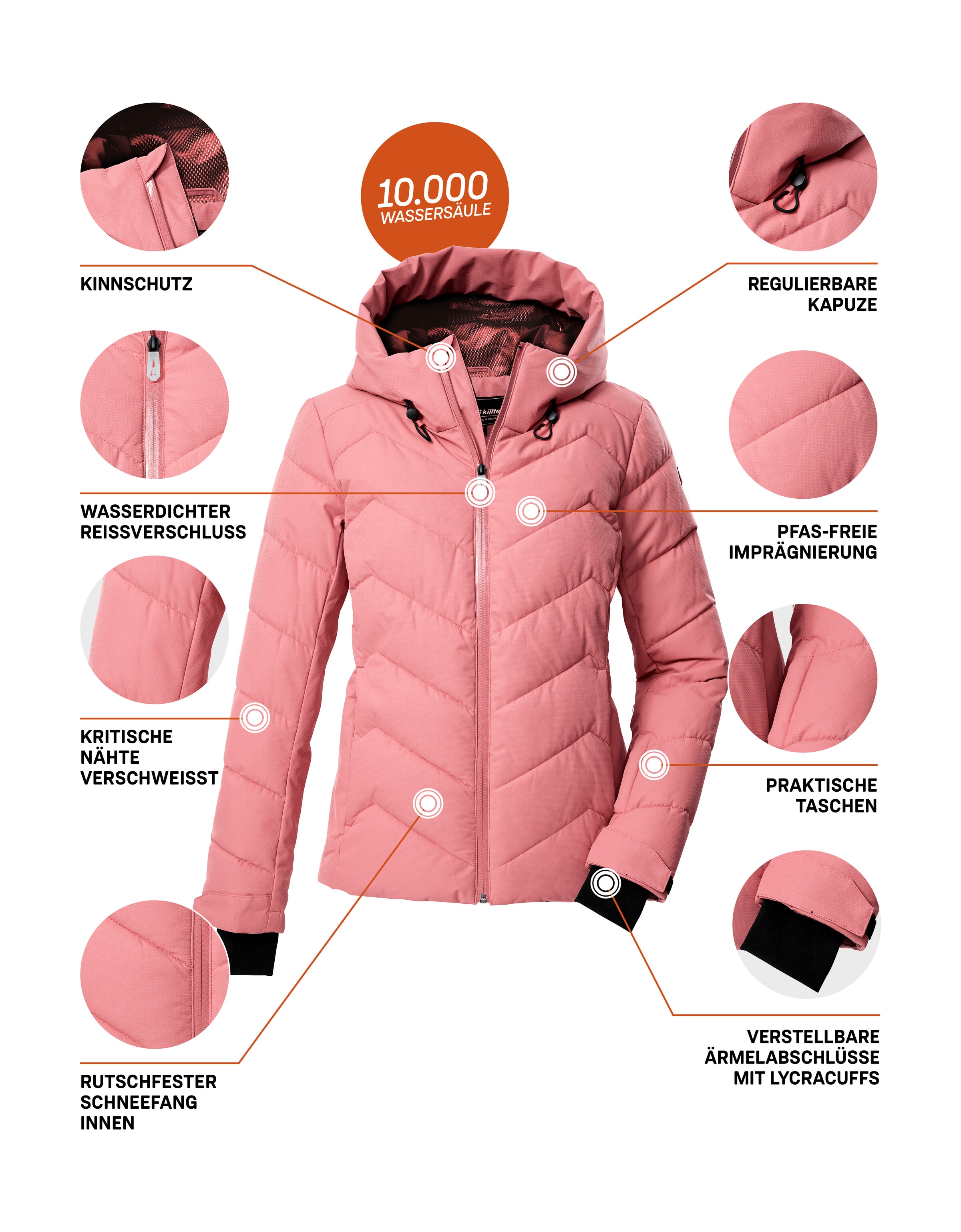 Killtec Skijacke »KSW 31 WMN SKI QLTD JCKT« Winddichte, wasserabweisende Skijacke mit Daunenoptik und Schneefang