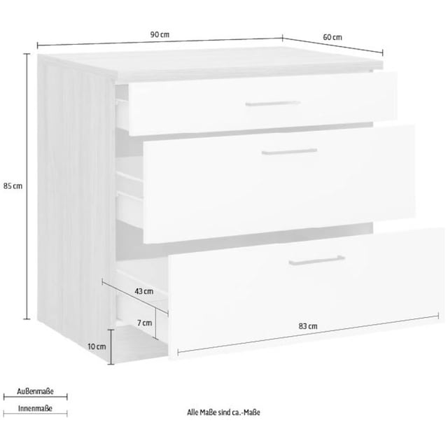 OTTO Breite 90 bei Küchen Unterschrank mit großen cm online »Zell«, Auszügen, wiho