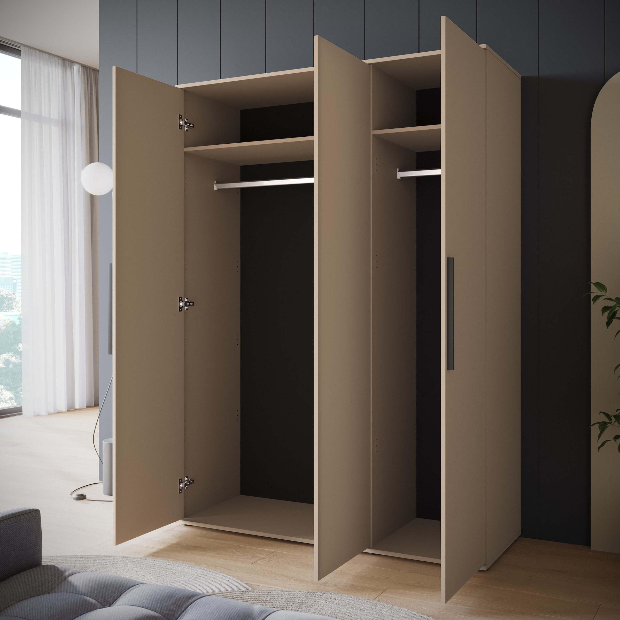 INOSIGN Kleiderschrank »LAGOS Wäscheschrank, Garderobe, schwarze Griffe, Made in Europe«, Moderner Drehtürenschrank, FSC-zertifiziert, Schlafzimmerschrank