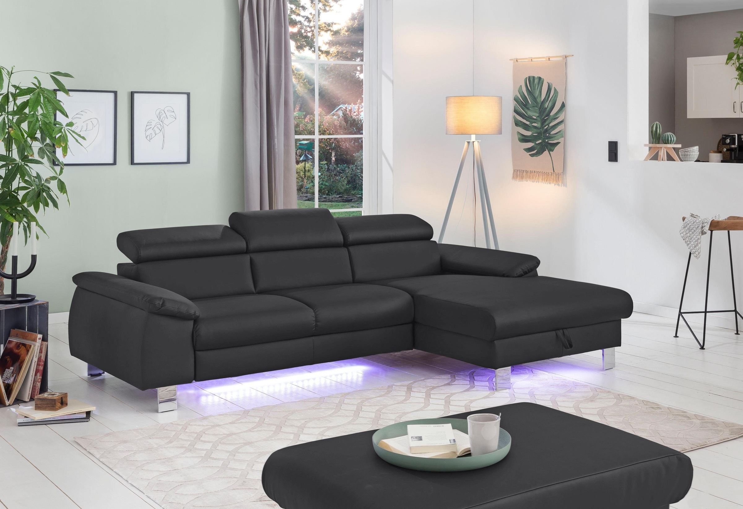 COTTA Polstergarnitur »Komaris L-Form, B: 242 bzw. 100 cm (Set: Ecksofa & Hocker)«, (Set), mit Kopfteilverstellung, optional Bettfunktion, Bettkasten & Licht