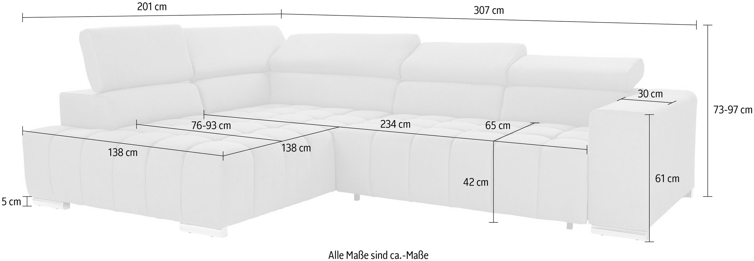 exxpo - sofa fashion Ecksofa Elias, L-Form, mit Kopf- bzw. Rückenverstellung, wahlweise mit Bettfunktion