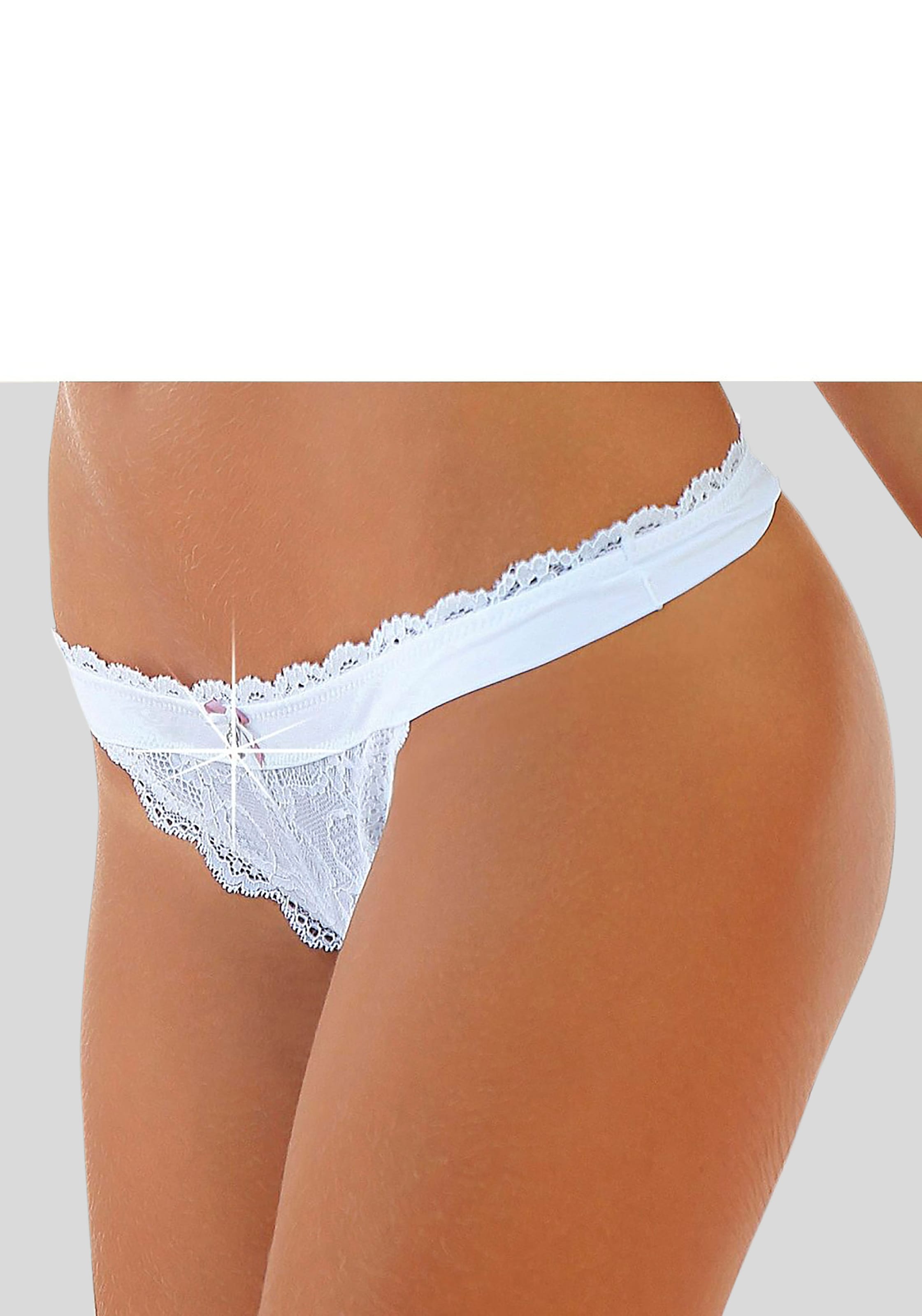 LASCANA String »Premium Dessous«, aus zarter Spitze mit feiner Zierschleife und Accessoire