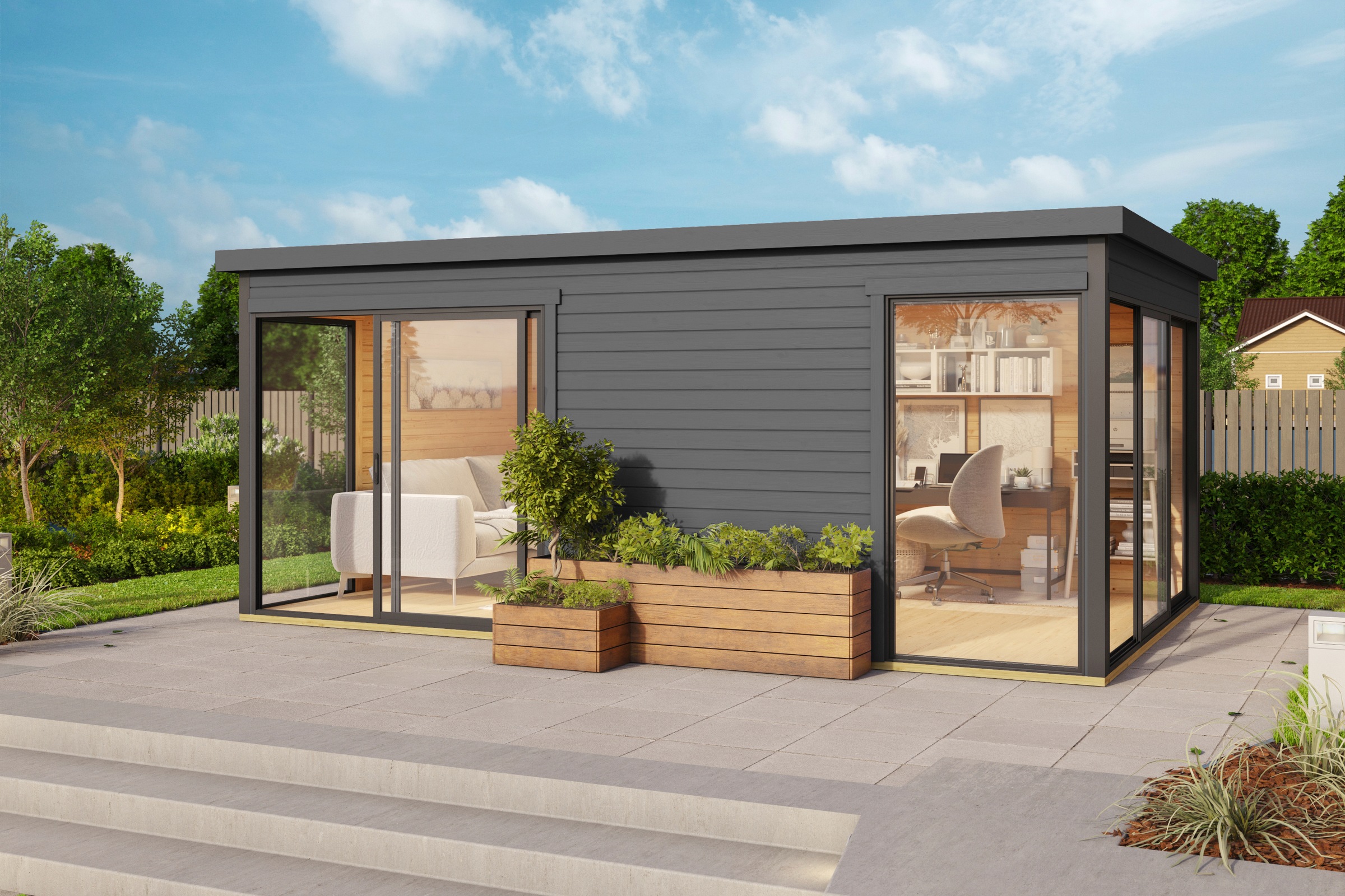 LASITA MAJA Gartenhaus »DOMEO 3 CARBONGRAU/ANTHRAZIT«, (Set), 2-Raum, Fundamentmass 5088 x 3219, Carbongrau