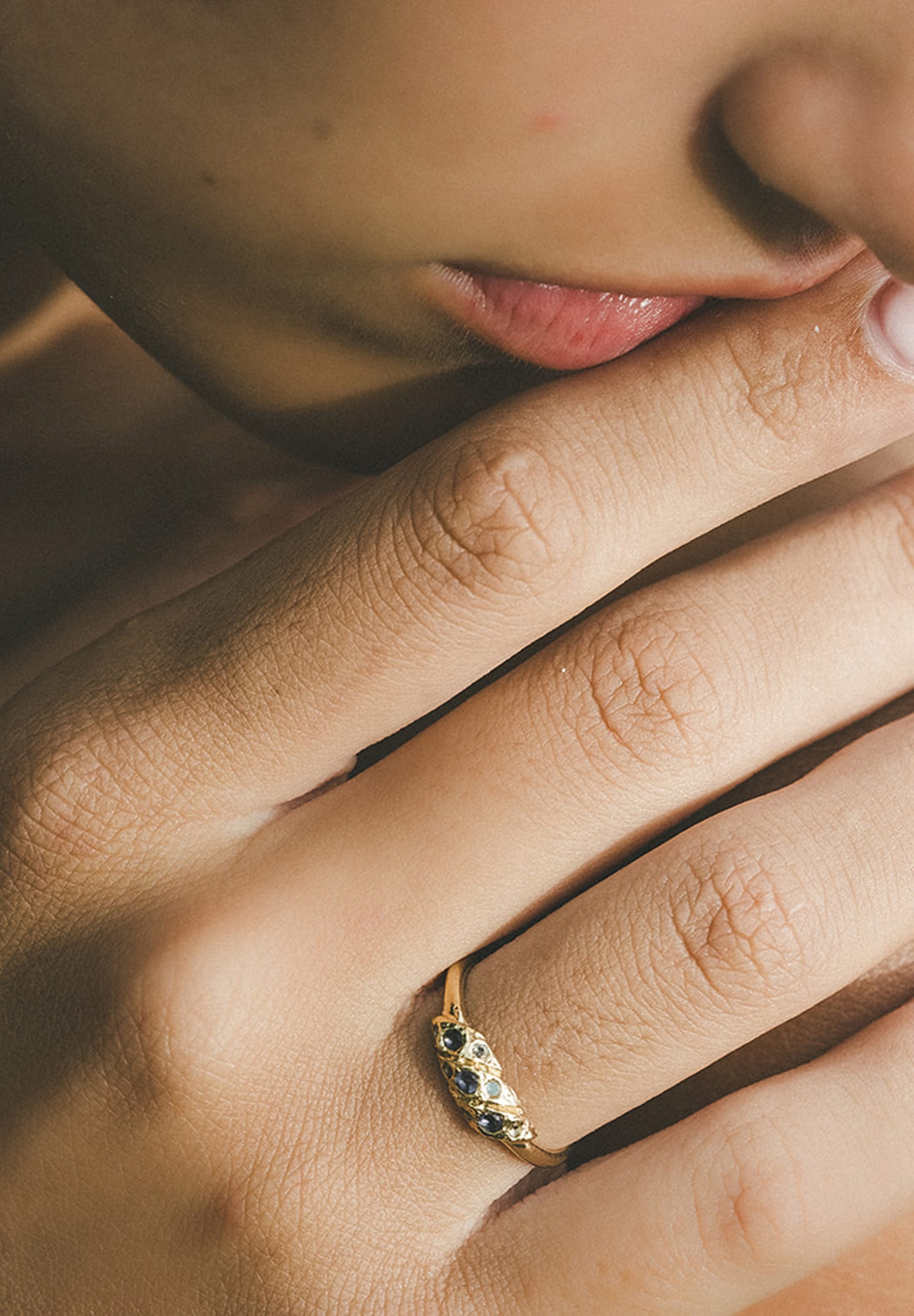 HAZE & GLORY Silberring »Ring Mondstein Lolith 375 Gelbgold - REEF Ring«