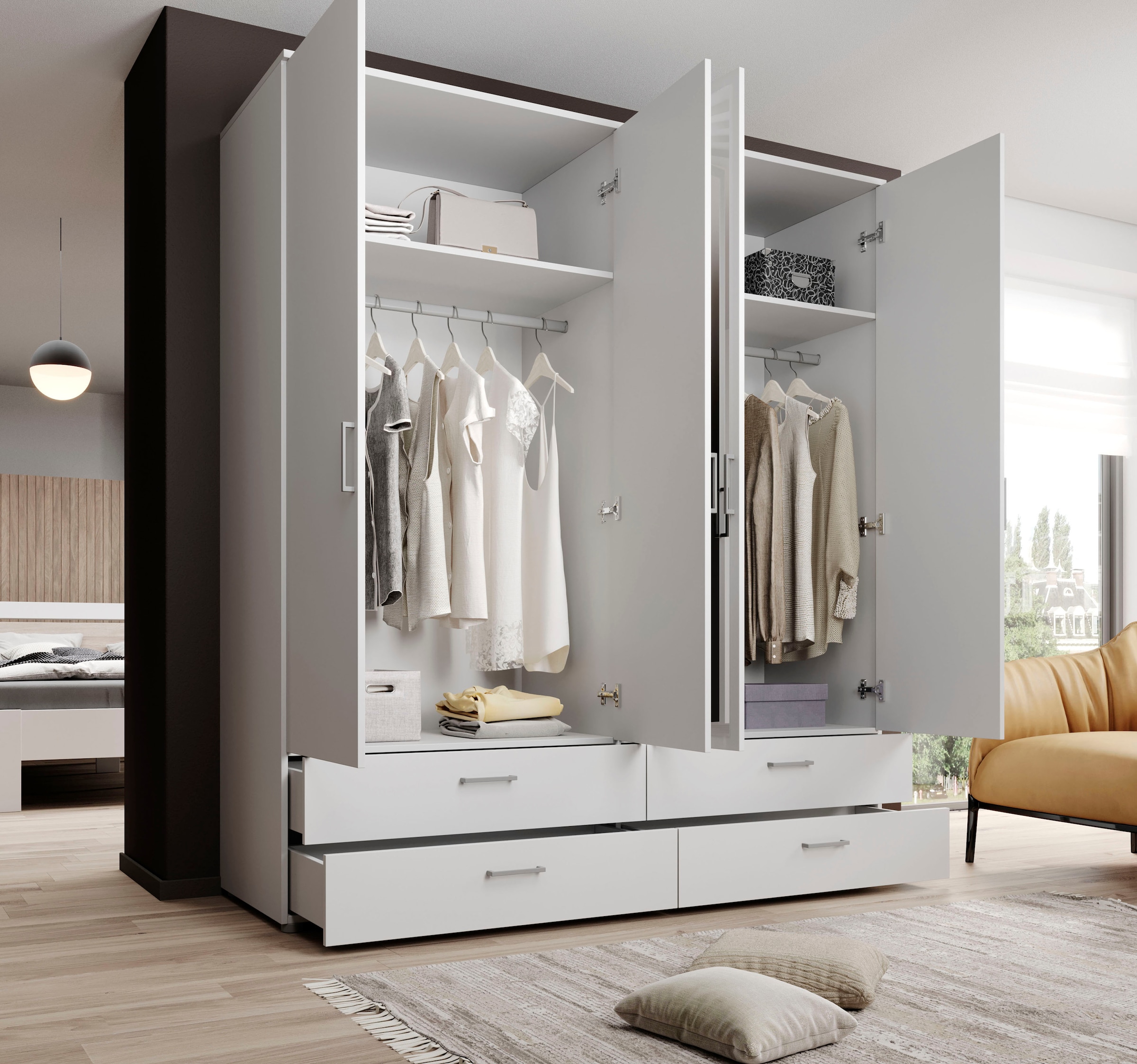 Schlafkontor Drehtürenschrank »Spazio«, weiß, Schlafzimmerschrank mit Spiegel
