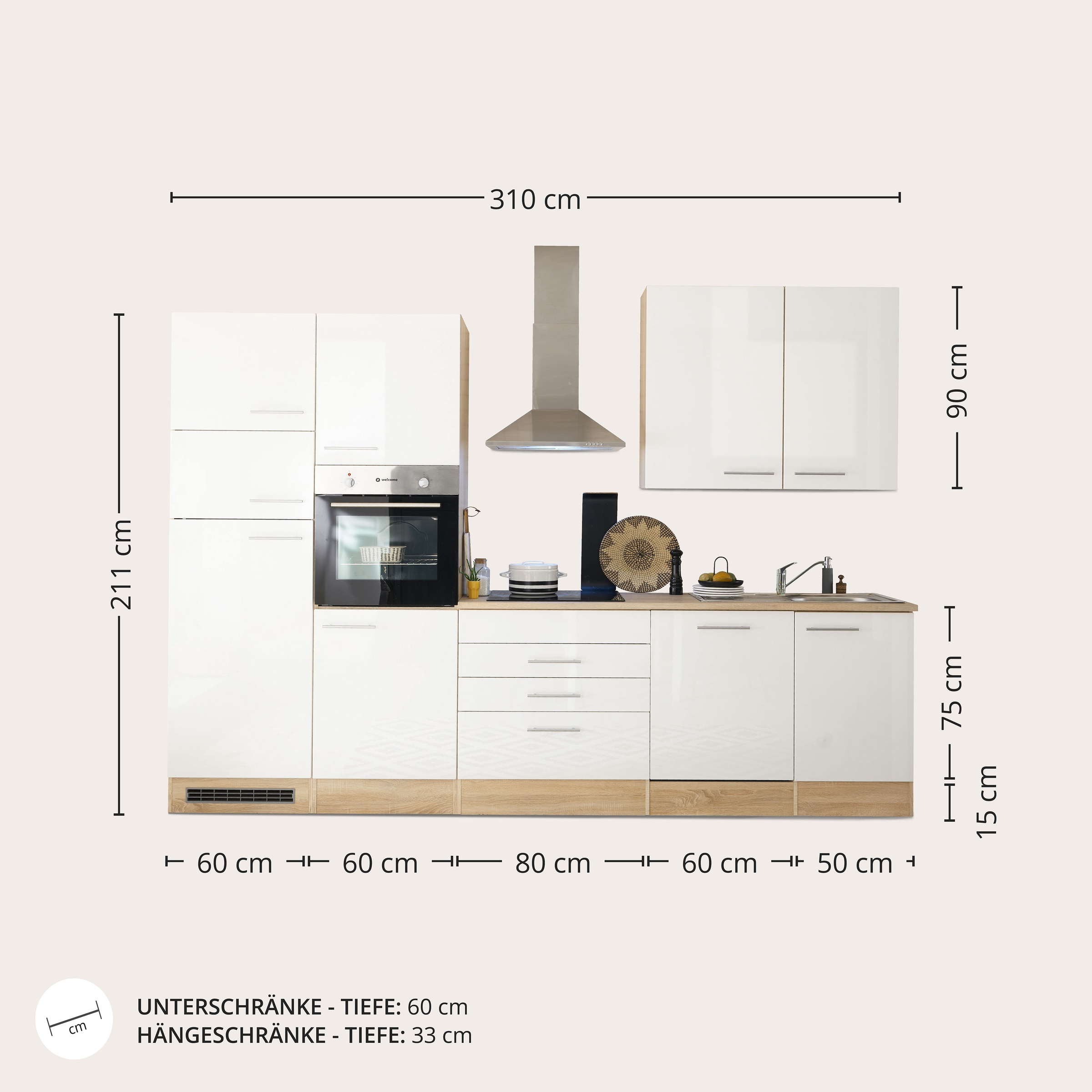 BASIC by Balculina Küche »Laurel«, Breite 310 cm, mit E-Geräten