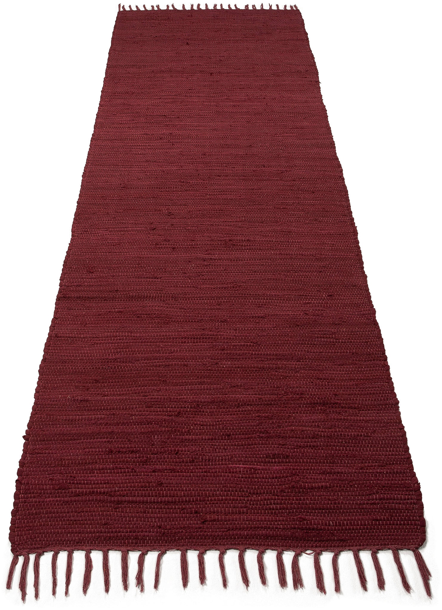 carpetfine Teppich »Kelim Chindi uni«, rechteckig, 5 mm Höhe, Wendeteppich, reine Baumwolle, handgewebt, Uni-Farben, mit Fransen