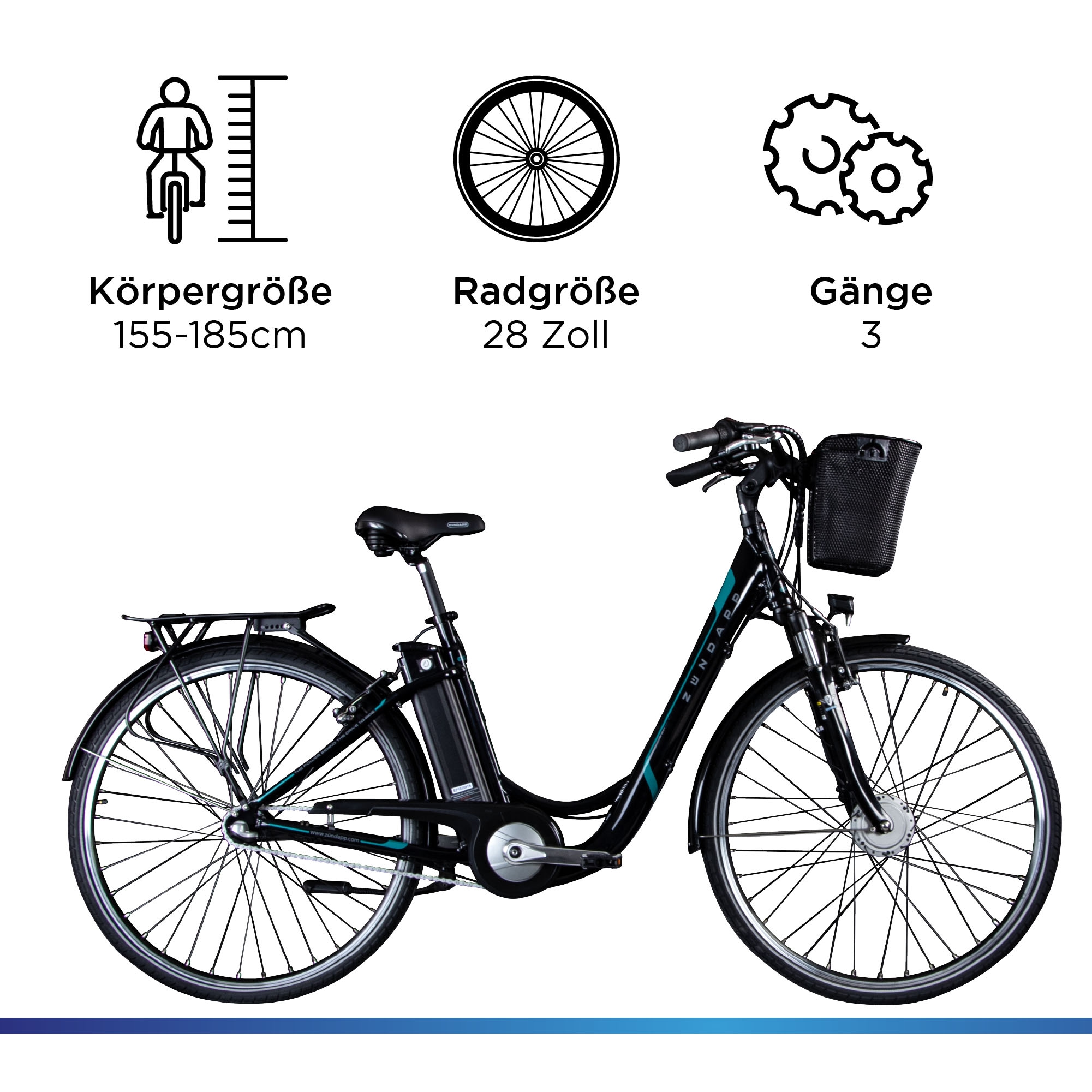 Zündapp E-Bike »Z510«, 3 Gang, Shimano, Nexus SC-3C41, Frontmotor 250 W, Pedelec, Elektrofahrrad für Damen u. Herren