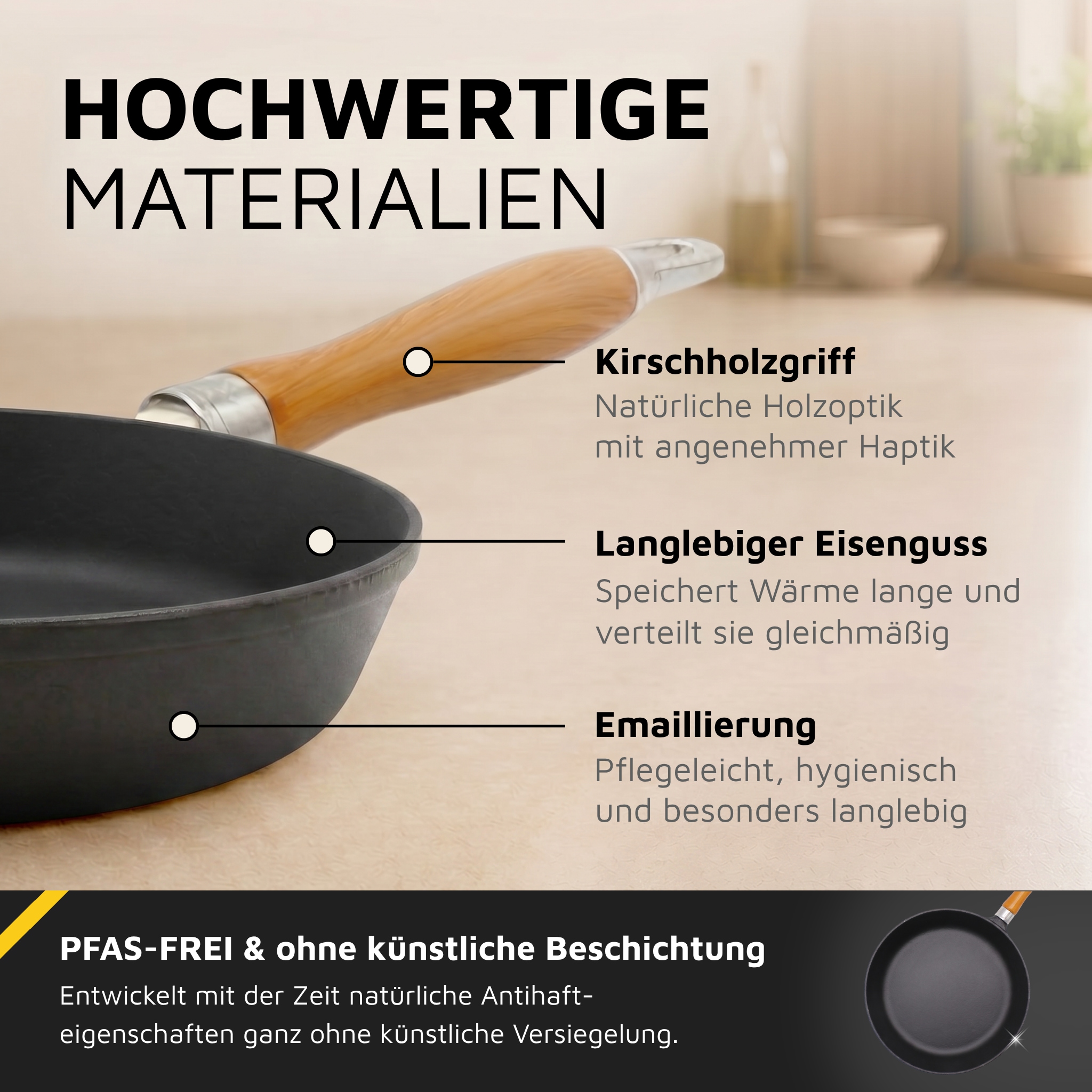 Krüger Bratpfanne »Einsenguss Pfanne RUSTICA« Gusseisen 1 Stk. tlg. für Induktions-Kochfelder geeignet