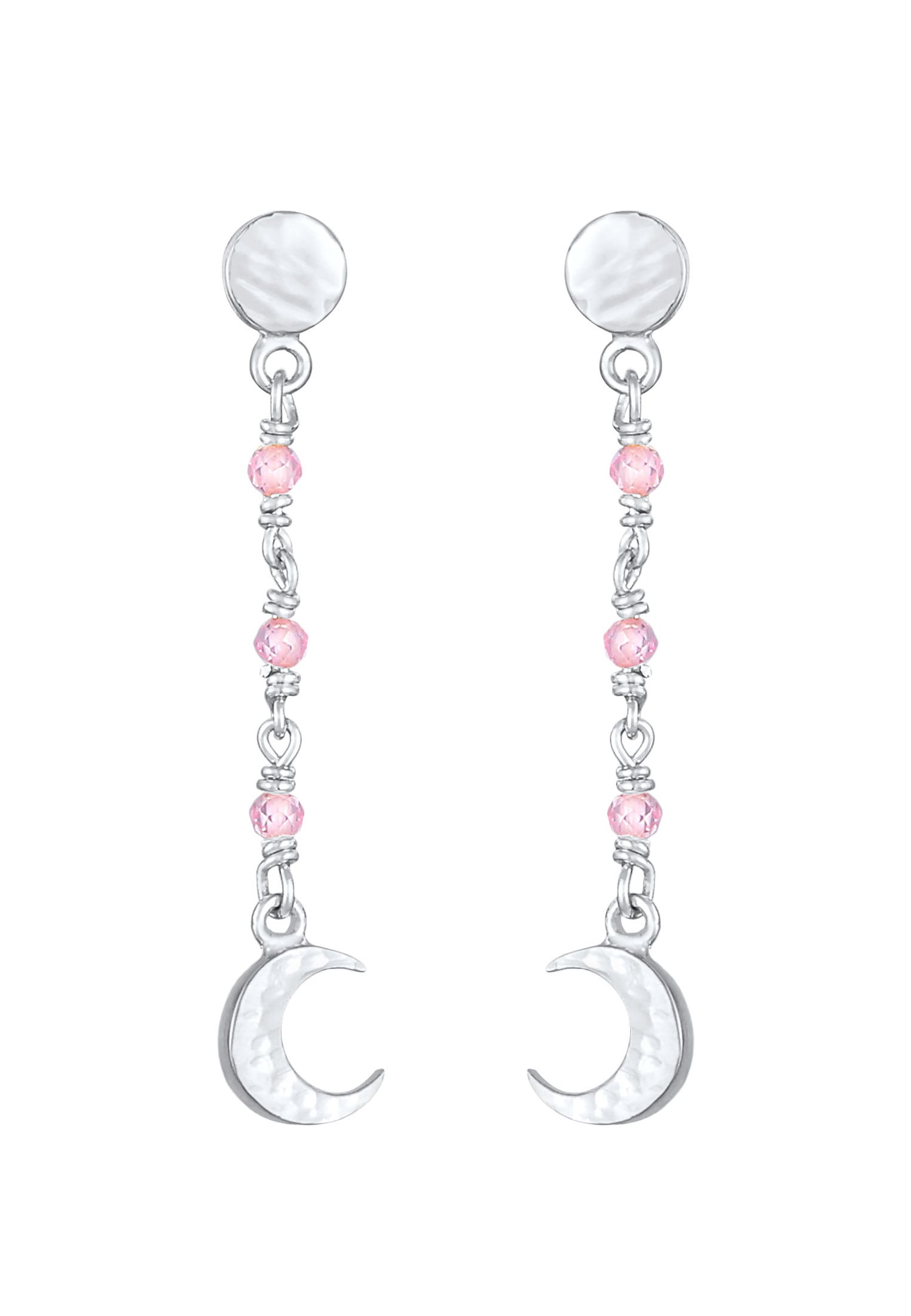 Elli Paar Ohrhänger »Ohrringe Mond Plättchen Struktur Rosa Quarz 925 Silber«