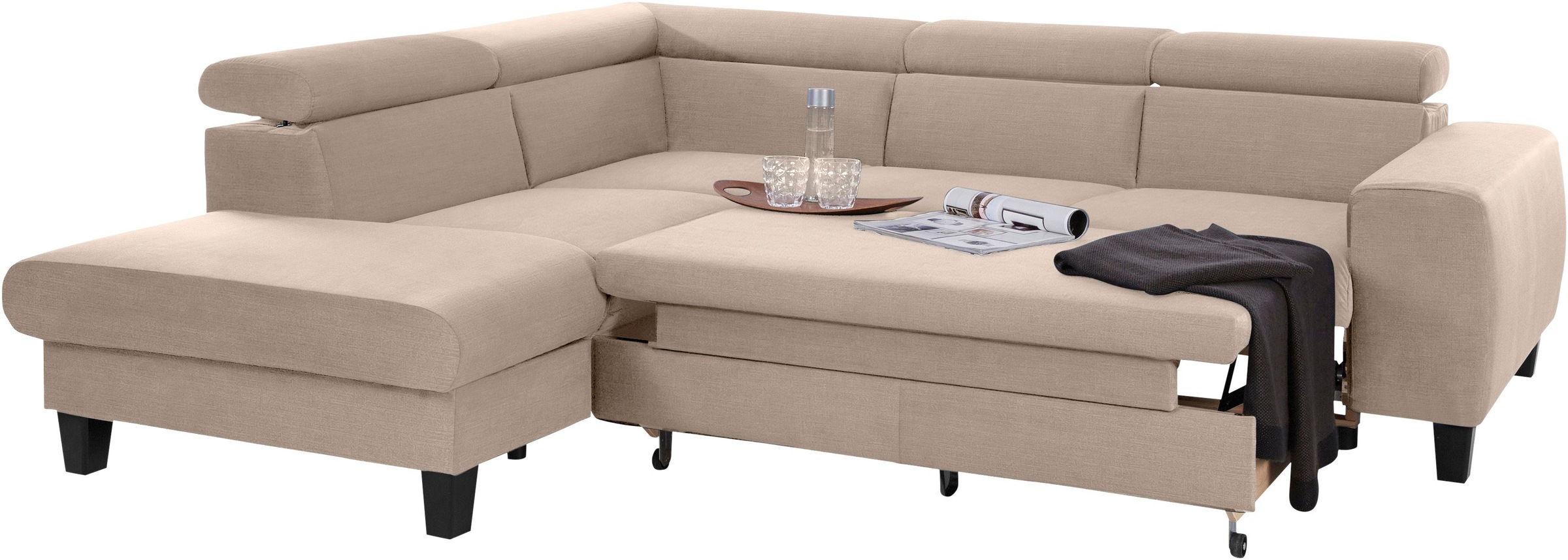 COTTA Polstergarnitur »Morven L-Form«, (Set), Set bestehend aus: Ecksofa mit Kopfteilverstellung & Hocker