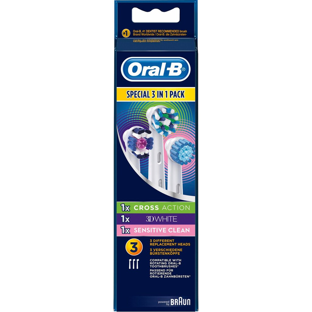 Oral B Aufsteckbürsten »Multi Pack 3 in 1«, CrossAction, 3DWhite & Sensitive