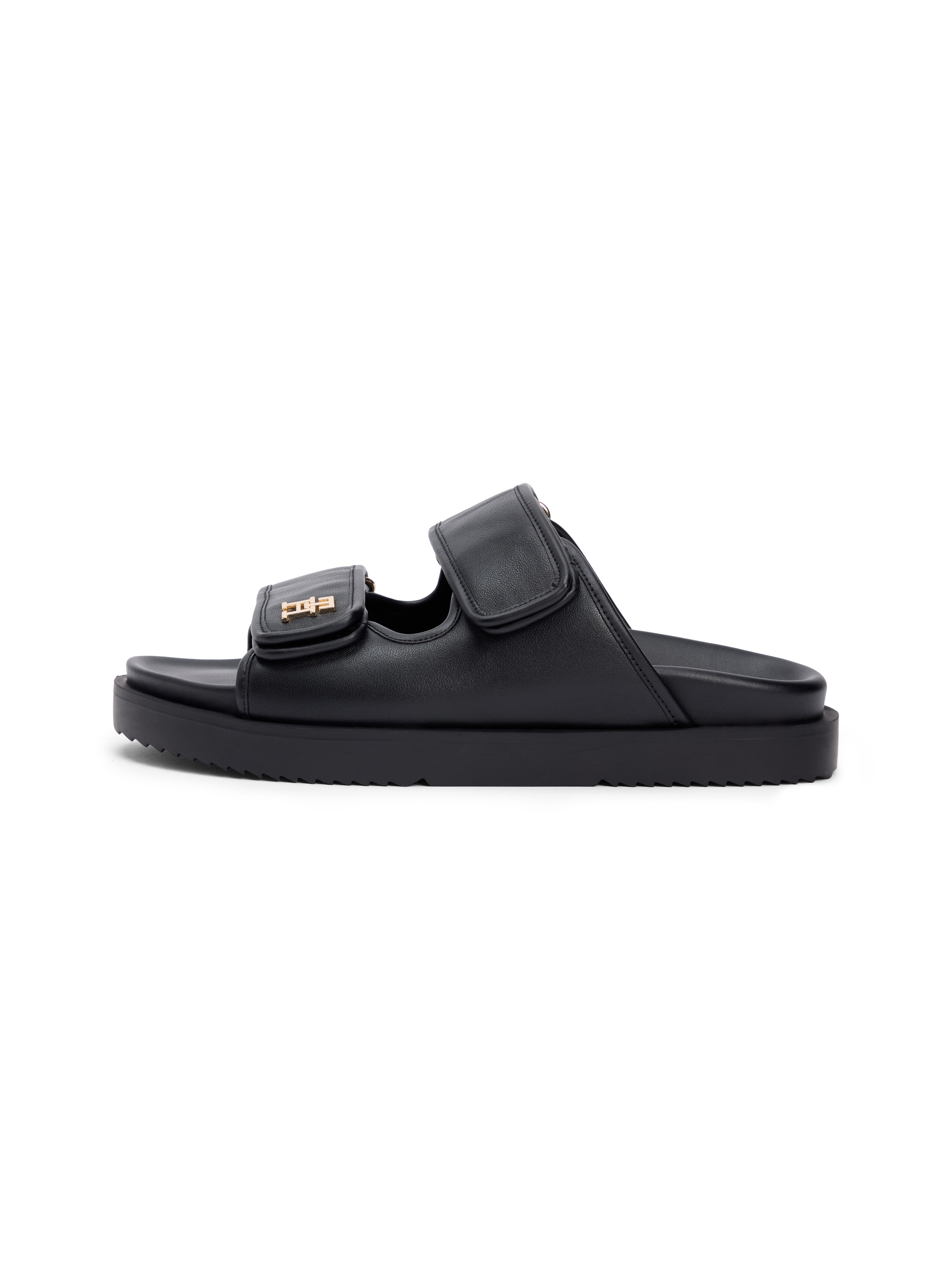 Tommy Hilfiger Pantolette »DOUBLE STRAP LEATHER SANDAL«  Plateau, Sommerschuh, Schlupfschuh mit zwei Klettverschlüssen