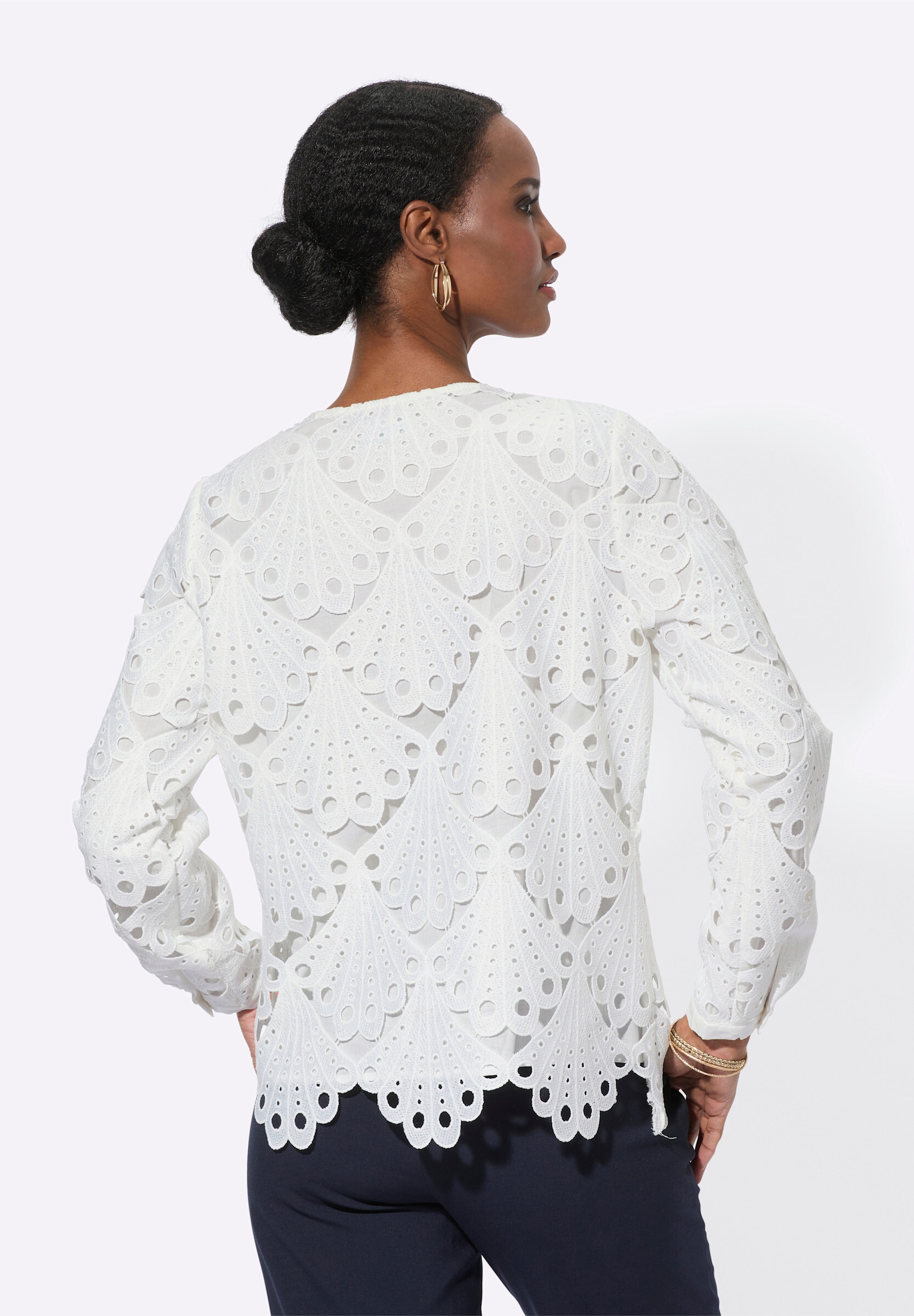 creation L Klassische Bluse »Spitzen-Bluse Spitzenbluse mit Schlingenknopf-Leiste«