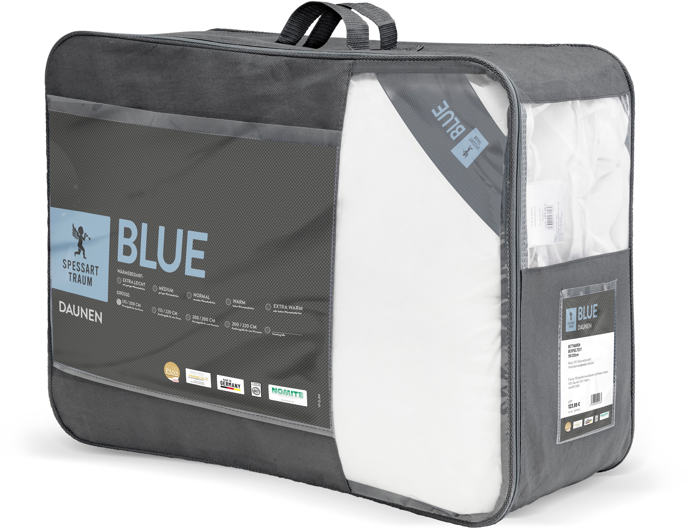 SPESSARTTRAUM Daunenbettdecke »Blue«, leicht, Füllung 60% Daunen, 40% Federn, Bezug 100% Baumwolle, (1 St.), hergestellt in Deutschland, allergikerfreundlich