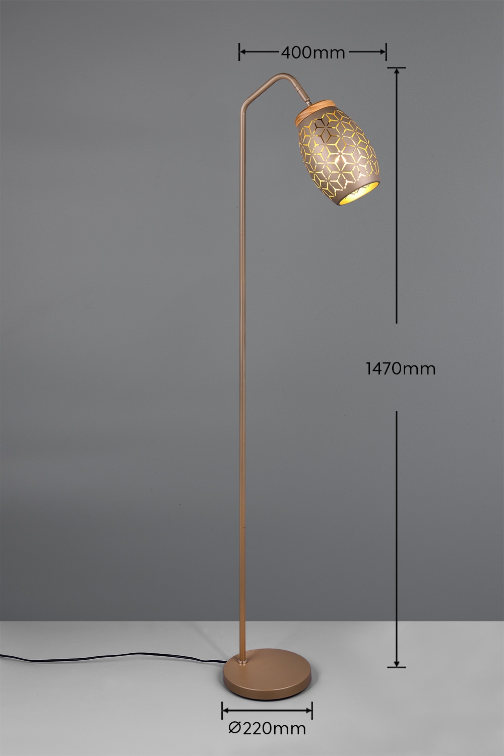 REALITY Leuchten Stehlampe »BIDAR, Stehleuchte Höhe 147 cm mit Fußschalter, exkl 1x E27 max 10W« E27 1 Stk. warmweiß - kaltweiß Metall-Lampenschirm mit Lasercut Muster und Holz-Dekoelement