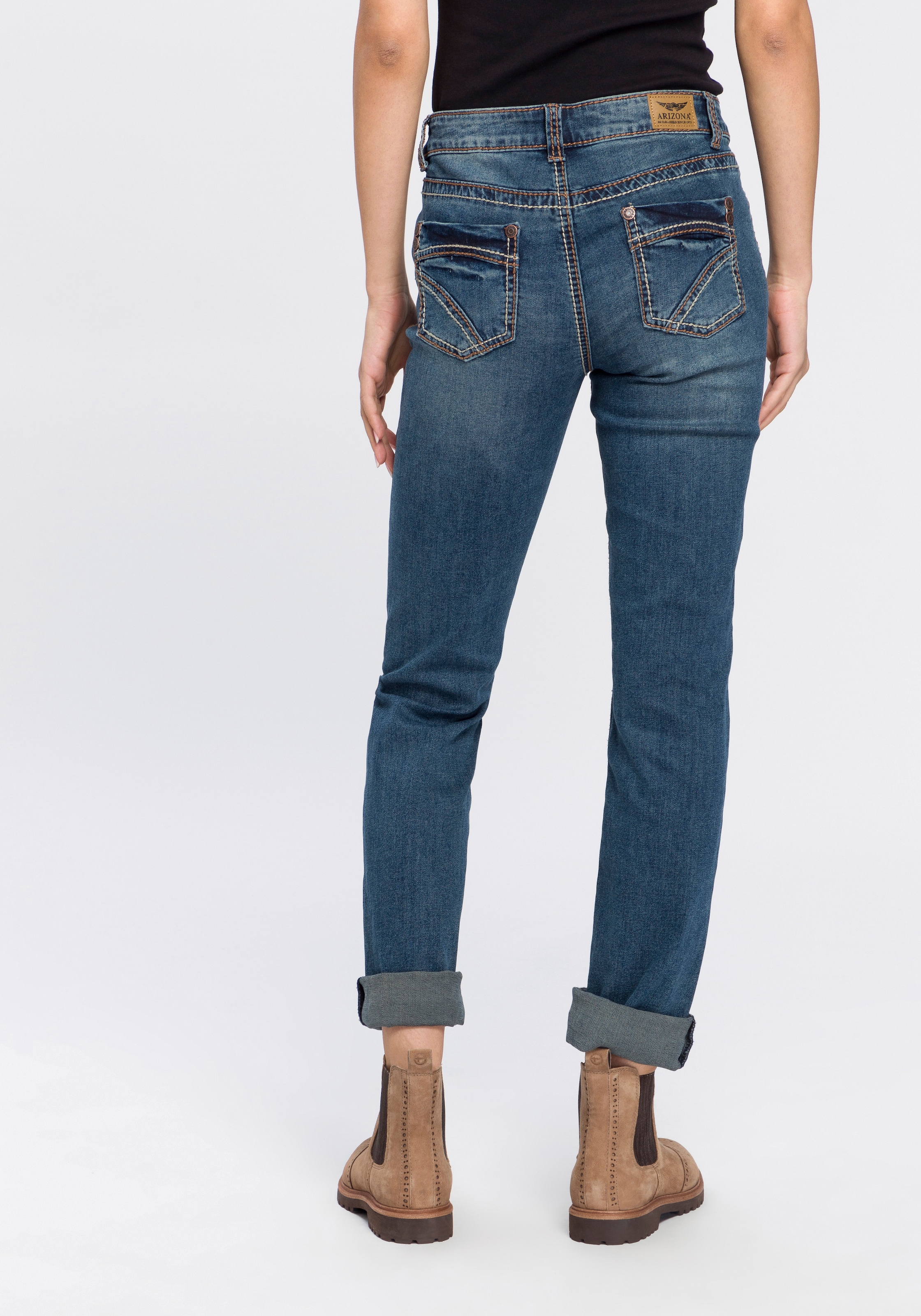 Arizona Gerade Jeans »Kontrastnähte«, Mid OTTO Waist bei kaufen online