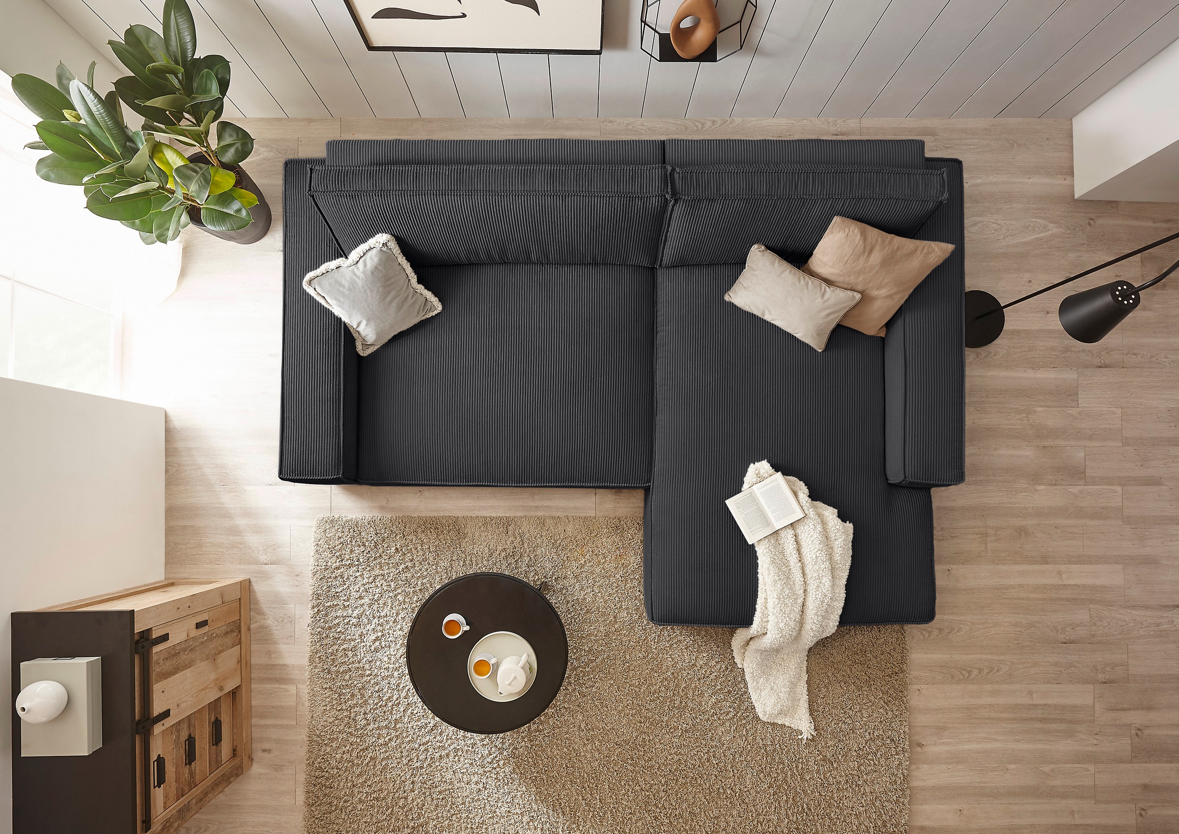 Home affaire Ecksofa »NEU: SHERWOOD XXL 284, Big-Sofa L-Form, tiefe Sitzfläche 95 cm, Cord« Recamiere rechts/links, als Schlafsofa stellbar, Cord u. Leinenoptik