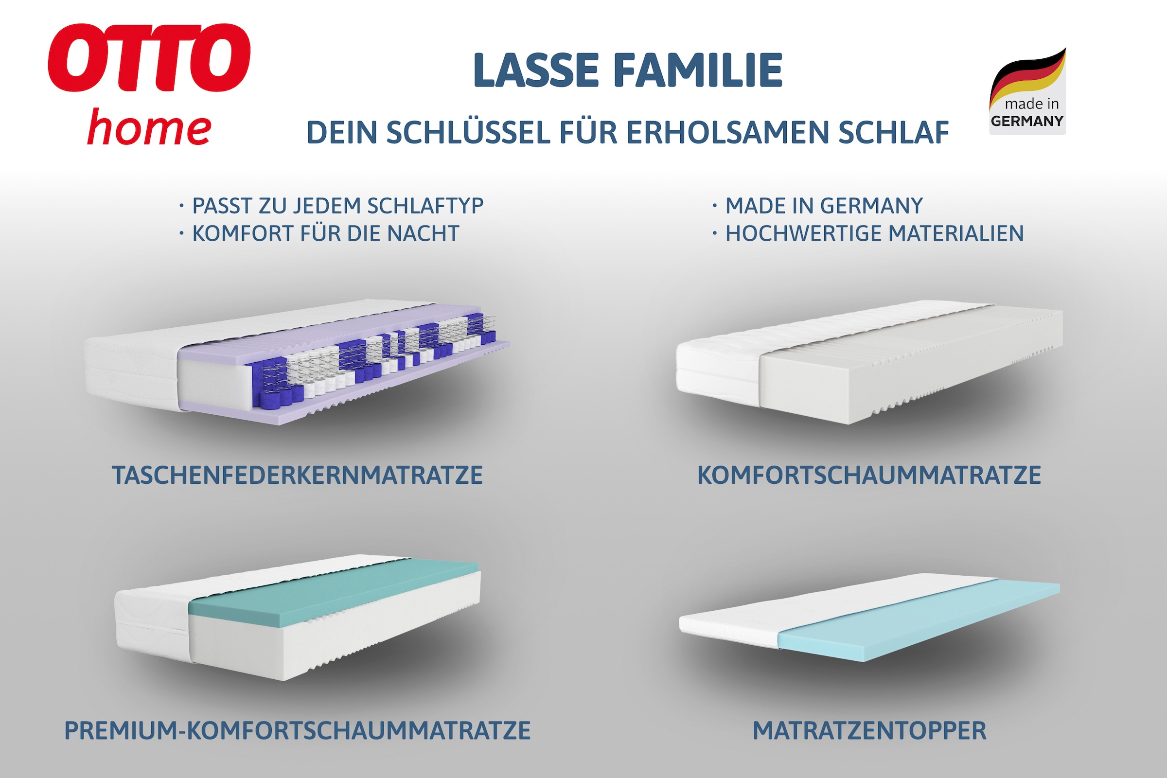 OTTO home Taschenfederkernmatratze »NEUHEIT: Lasse, 7 Zonen Matratze 90x200, 140x200 cm, langlebige Qual.« 22 cm hoch 500 Federn 1 Stk. tlg. Matratze H2, H3 & H4, atmungsaktiv,  Hausstauballergiker geeignet
