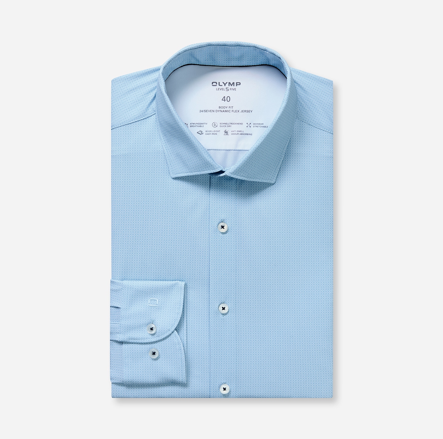 OLYMP Langarmhemd »Level Five 24/Seven« Businesshemd, body fit, Modern Kentkragen, Jersey, bügelleicht