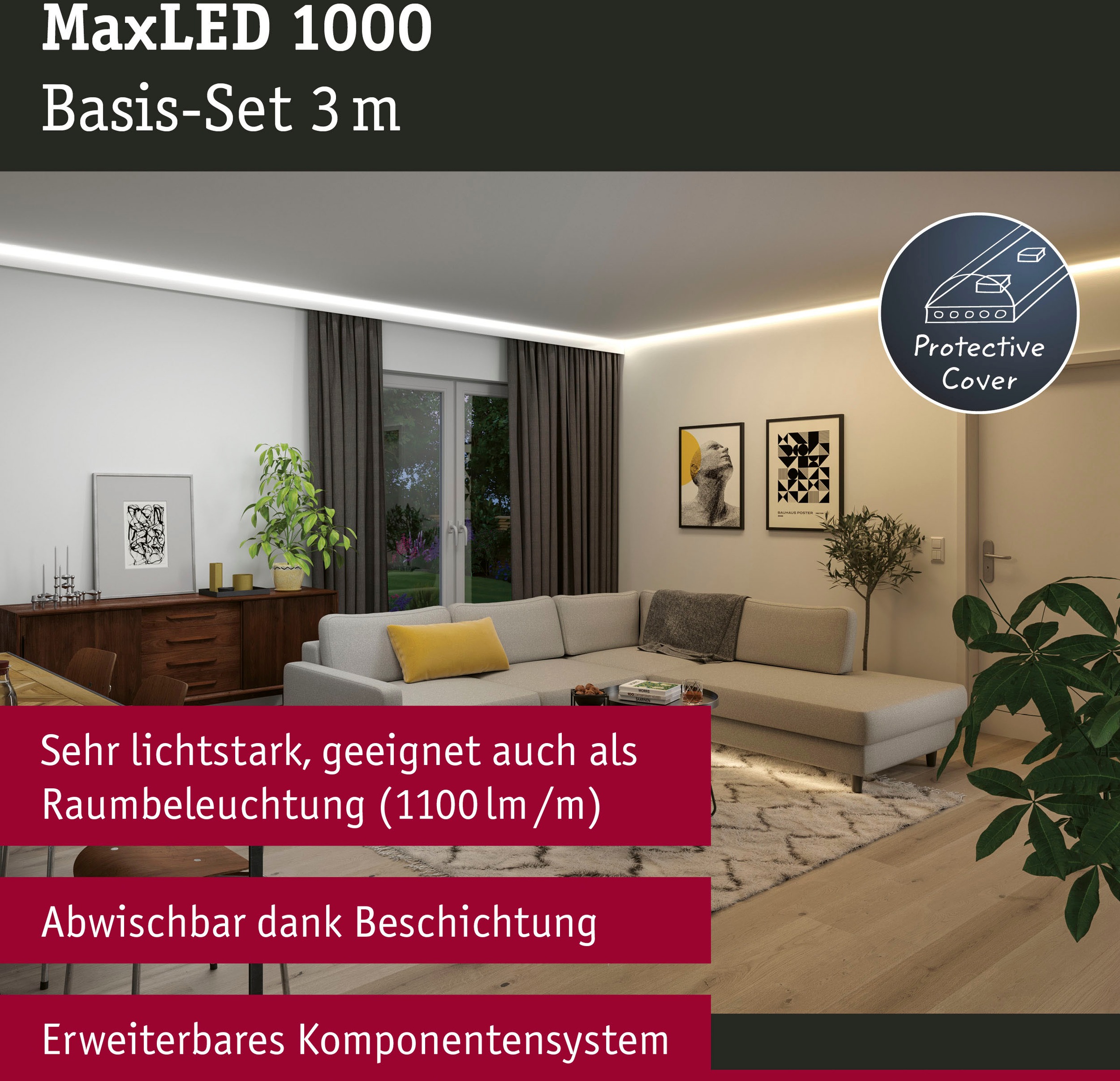 Paulmann LED-Streifen »MaxLED 1000 Basisset 3m IP44 Cover 2700-6500K 32W 230/24V 60VA«, 1 St.-flammig, Tunable White
