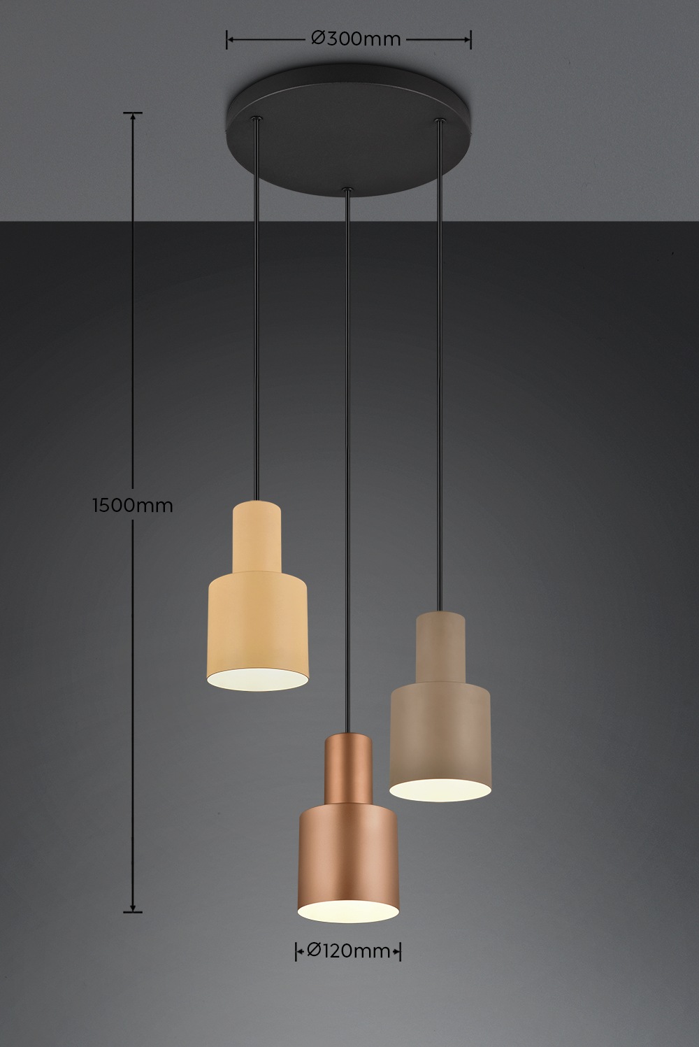 TRIO Leuchten Pendelleuchte »AGUDO, Hängelampe 3-flammig exkl 3xE27 max 40W höhenverstellbar«, 3 flammig, Leuchtmittel E27 | Leuchtmittel wechselbar, mehrfarbige Lampenschirme in beige taupe & coffee, Esszimmerlampe