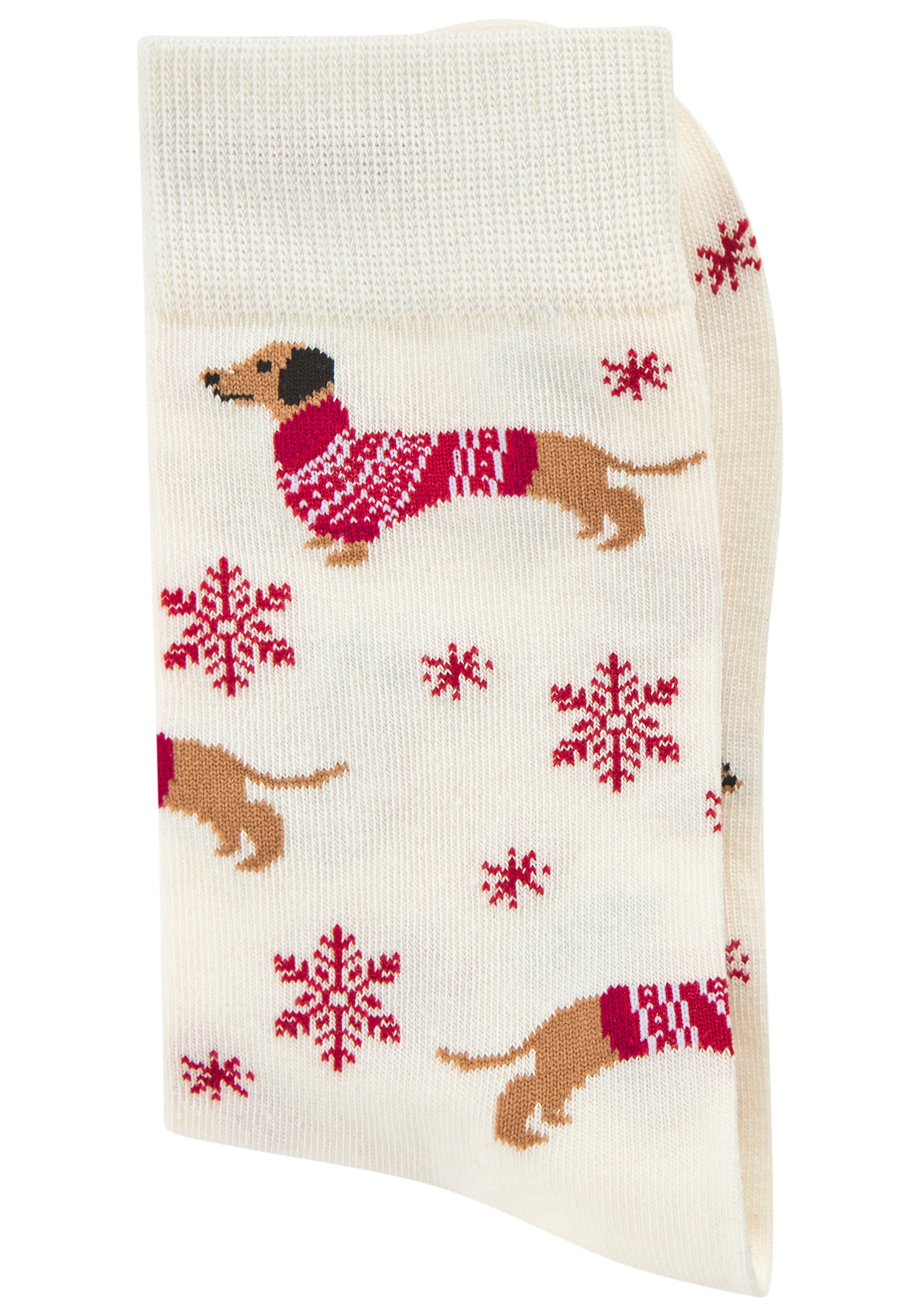 LASCANA Socken, (Packung, 3 Paar), mit weihnachtlichem Dackelmotiv