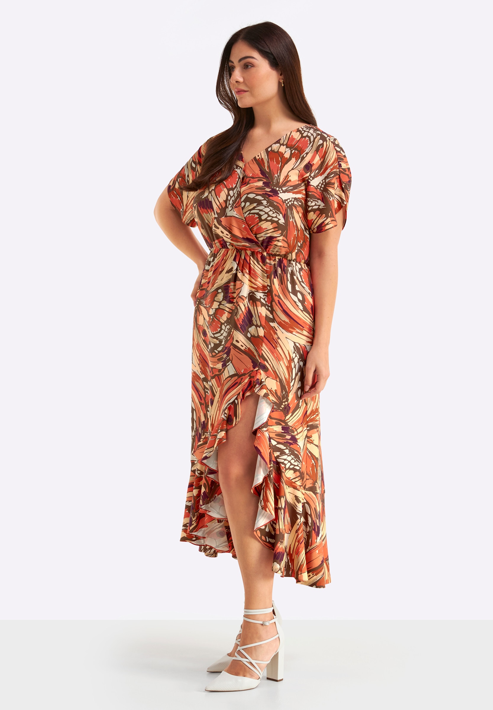 Sheego Wickelkleid »Kleid Volantkleid mit Schmetterlingsprint« Ohne Tasche