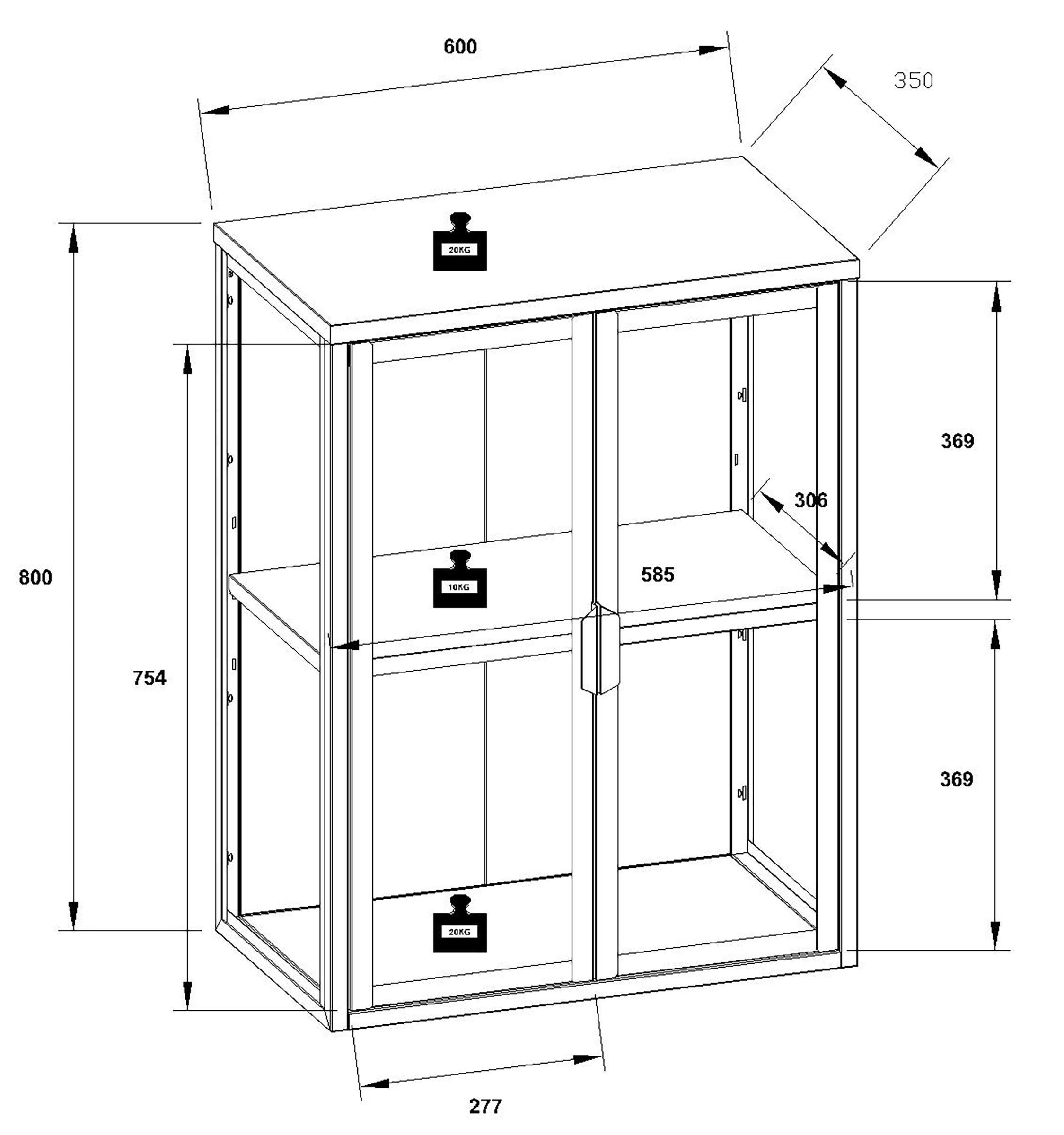 VCM Wandregal »VCM Glasvitrine hängend | Vitrine Glas mit ESG-Sicherheitsglas | Maße ca. H. 80 x B. 60 x T. 35 cm | Hängevitrine Glas | Modern und platzsparend | Glas Vitrinenschrank - Flokas M«