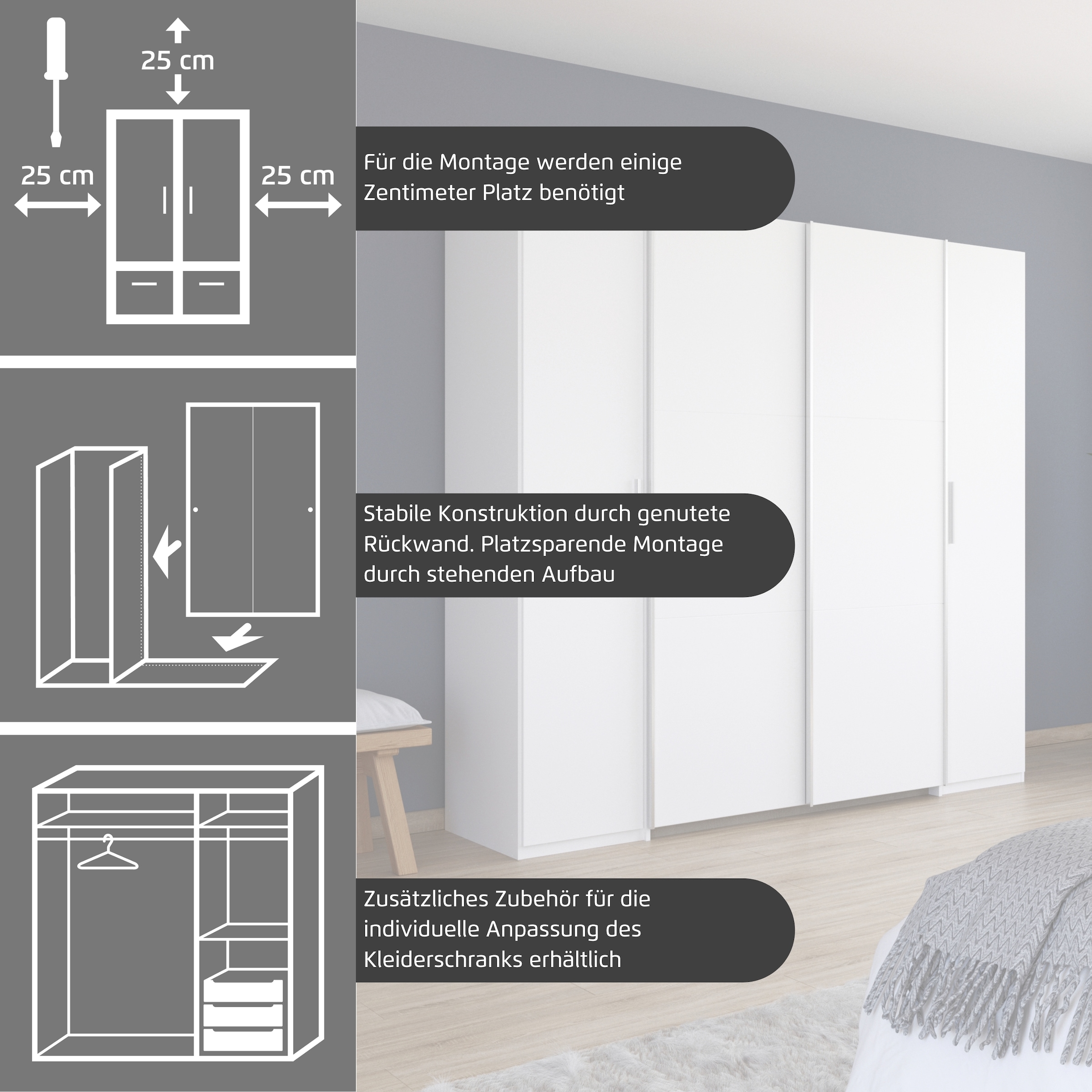rauch Schwebetürenschrank »Kleiderschrank Drehtürenschrank Schrank Garderobe KRONACH TOPSELLER« in 3 Ausstattungen BASIC/CLASSIC/PREMIUM, Breiten 225/268/311/354 cm,  mit Dreh- und Schwebetüren und vielen Einlegeböden MADE IN GERMANY
