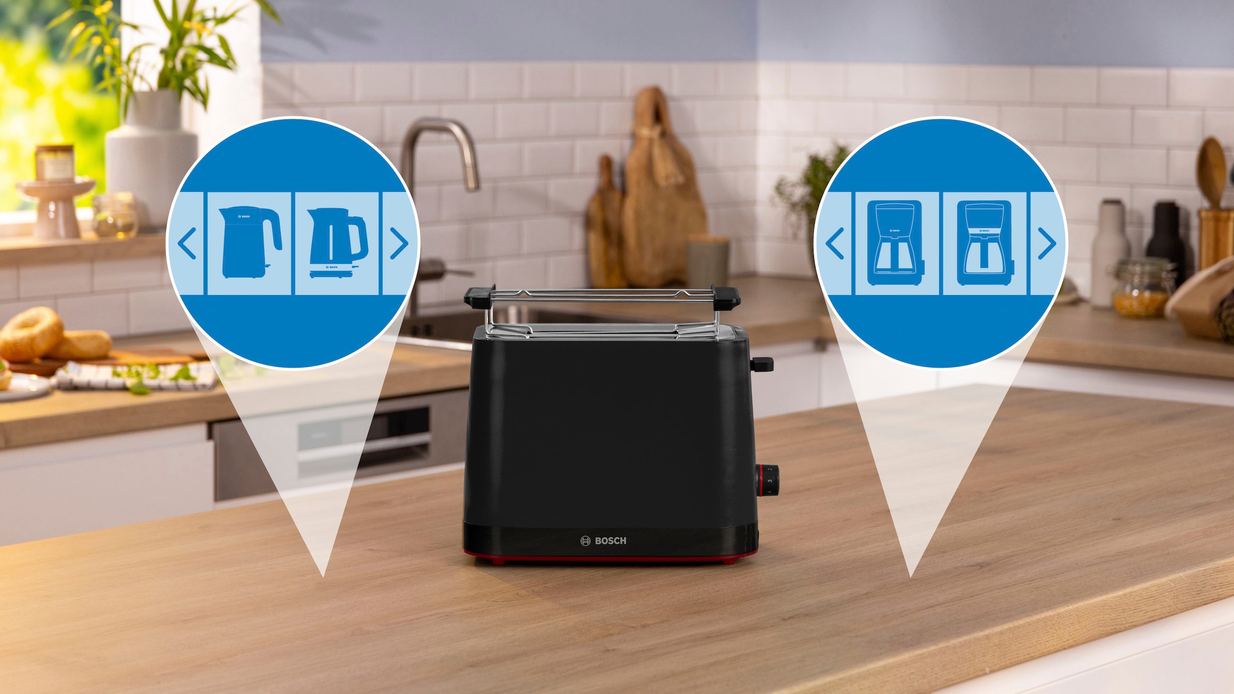 BOSCH Toaster »MyMoment TAT3M123«, 2 Schlitze, für 2 Scheiben, 950 W, entnehmbarer Brötchenaufsatz, Auftaufunktion, Brotzentrierung, AutoOff
