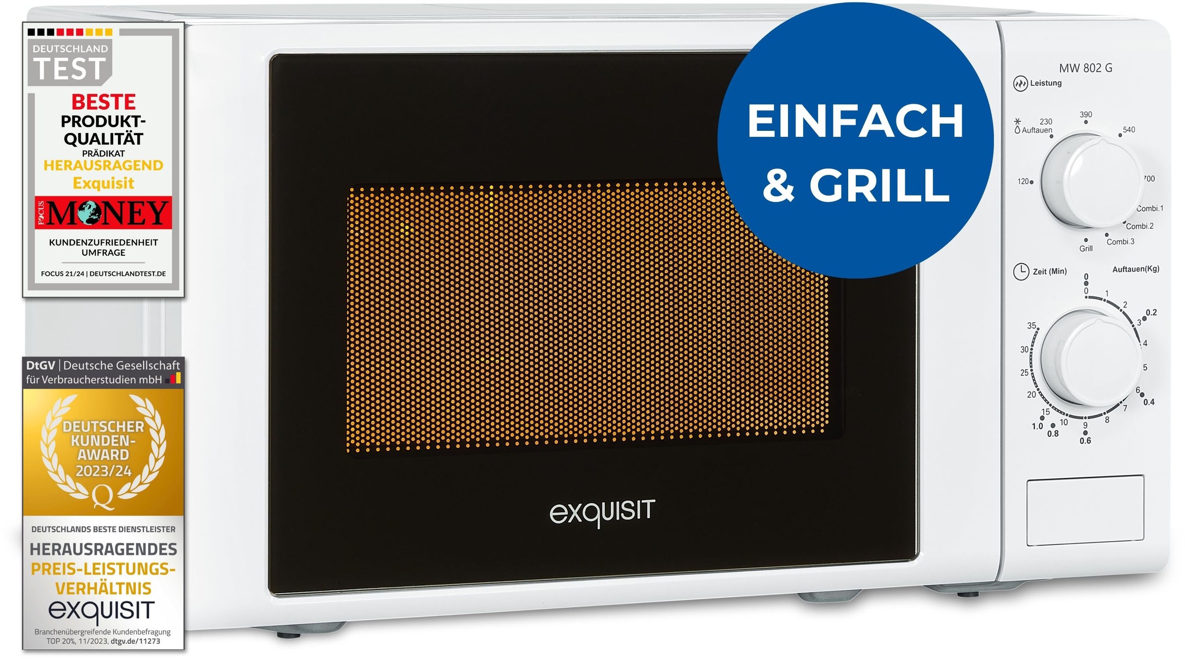 exquisit Mikrowelle »MW 900-030G weiss«, Grill-Mikrowelle, 1050 W