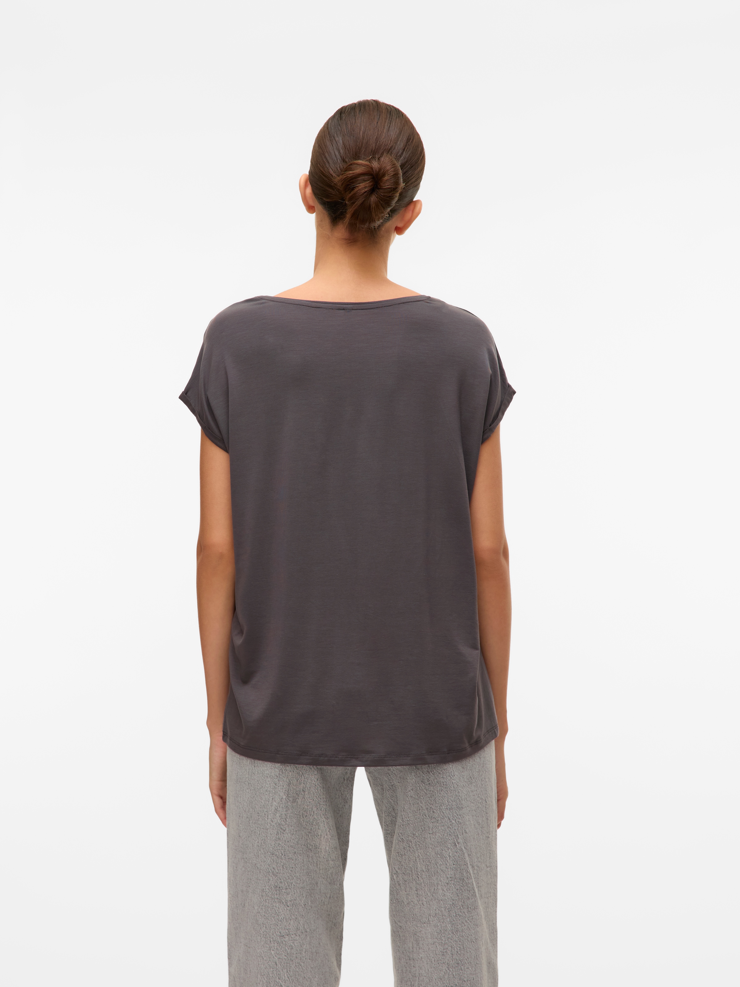 Vero Moda Rundhalsshirt »VMAVA PLAIN SS TOP GAJRS NOOS« Materialmix, regular fit