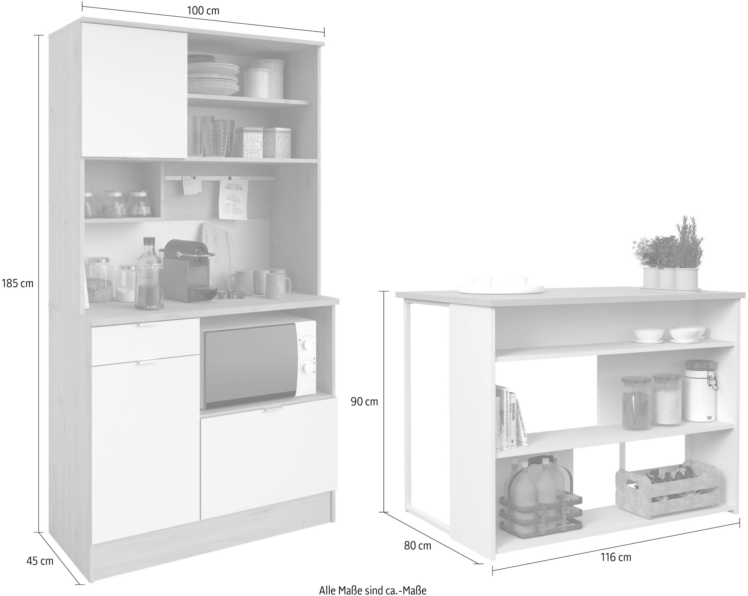 Parisot Schrank-Set »Socool 1, Theke und Küchenbuffet, Made in Europe, viel Stauraum«, (2 St.), TOPSELLER! Theke als Tresen nutzbar