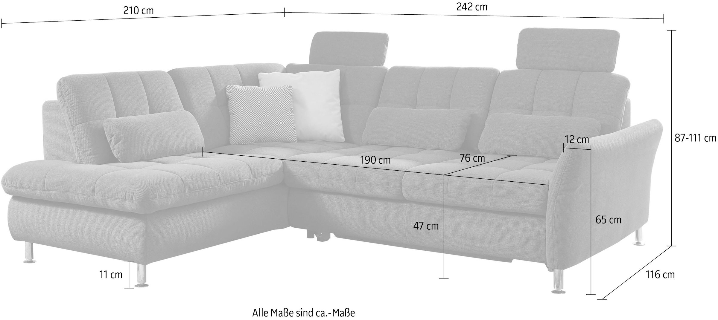 Die PlanBar Ecksofa »MP-IN20016 L-Form mit Kaltschaum-Polsterung«, wahlweise mit Kopfstützen und Bettfunktion, mit Kaltschaum-Polsterung