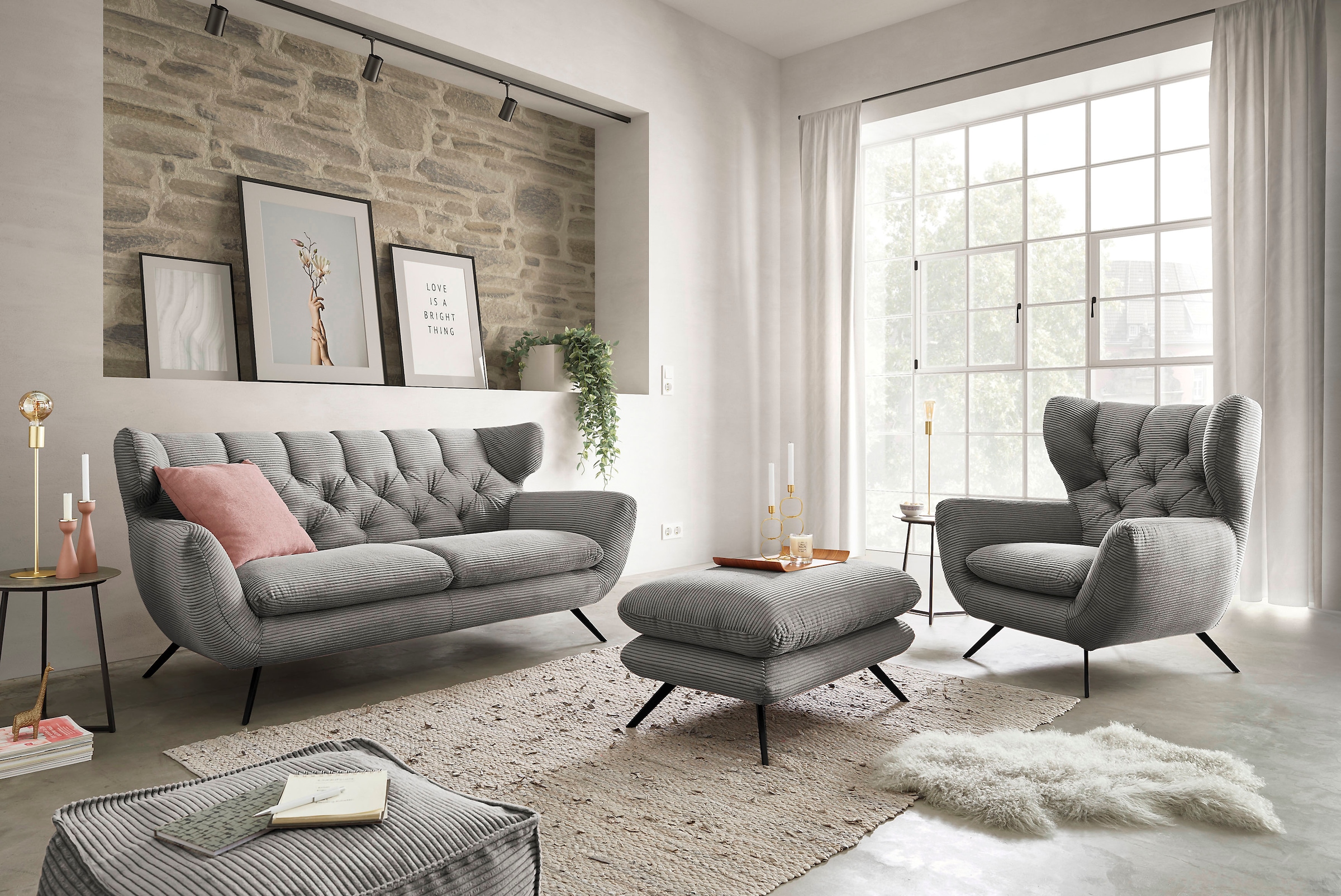 3C Candy 2,5-Sitzer »Beatrice, extravagantes Megasofa, bequem, Küchensofa« mit Rückensteppung im Rautenmuster,  in Samt Optik oder in Breitcord