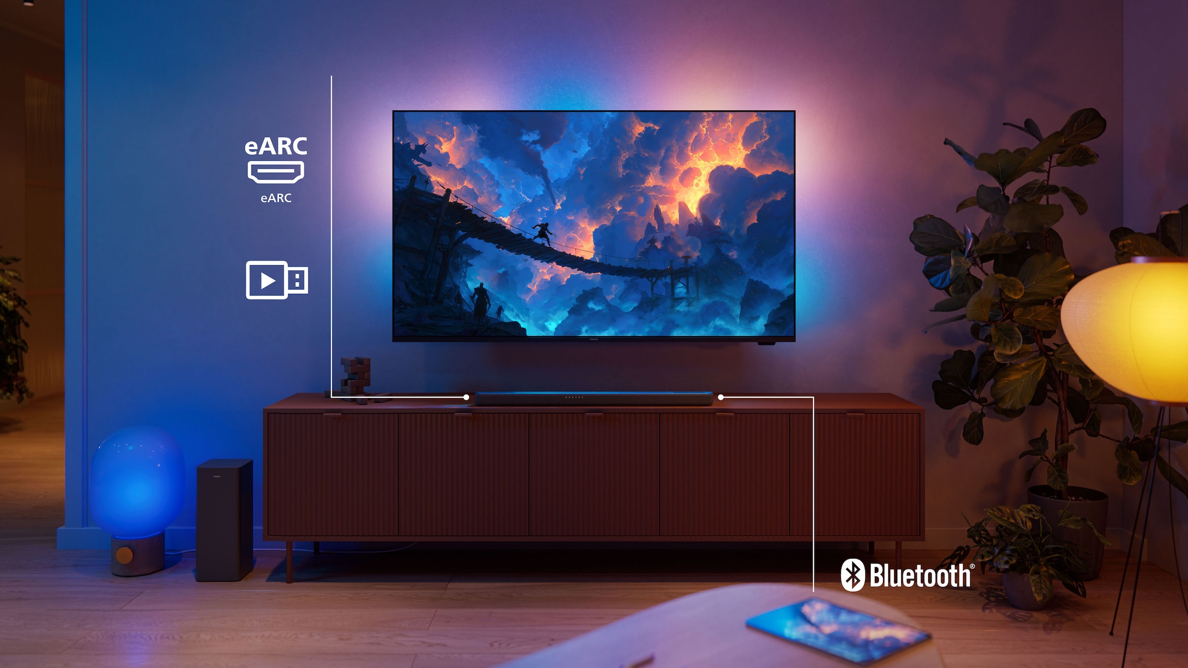 Philips Lautsprecher »TAB8301/10« 3.1.2 (A2DP Bluetooth | AVRCP Bluetooth | Bluetooth App-Steuerung | Bassregelung | Equalizer | Nacht Modus | USB-Wiedergabe 190 W)