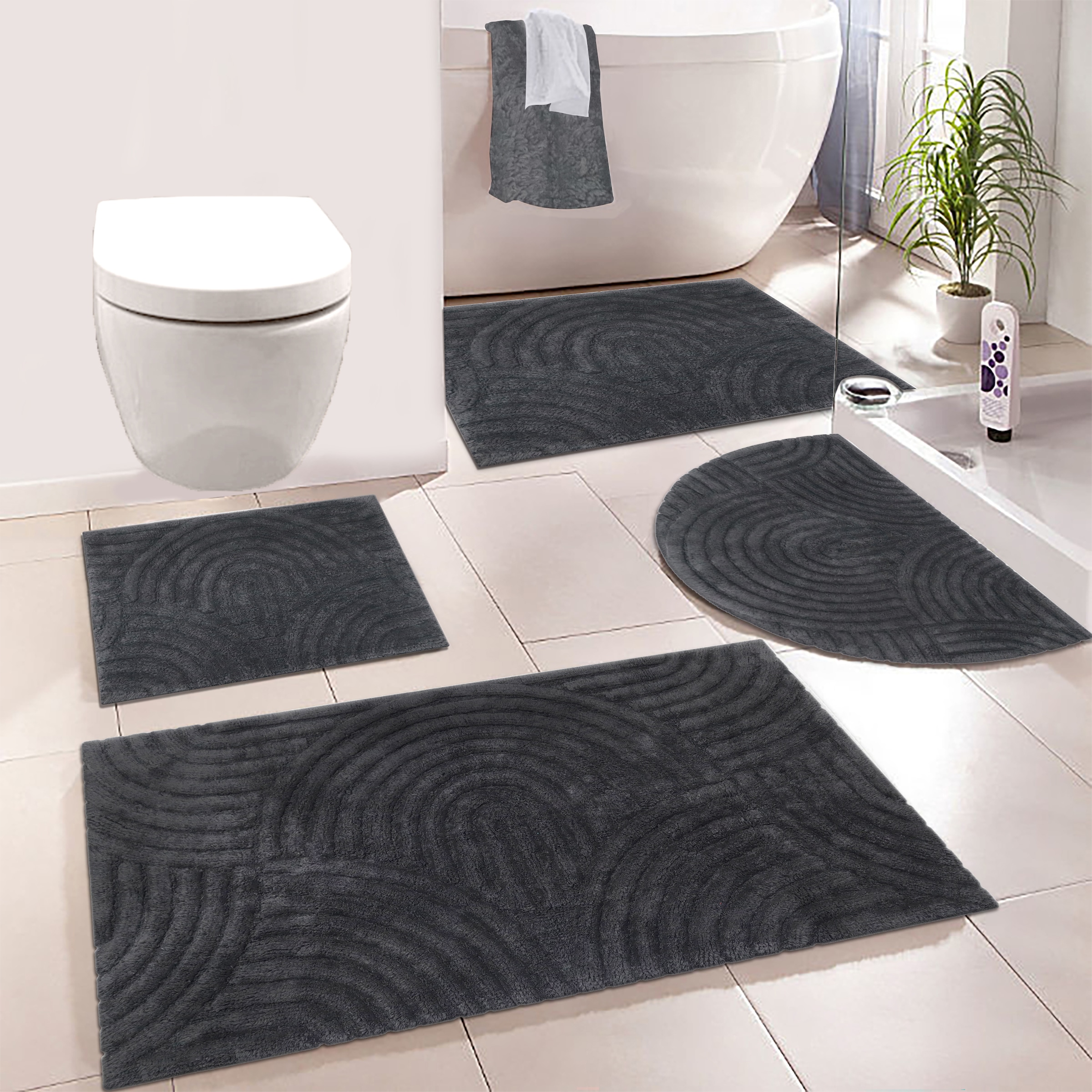 my home Badematte »Juna, Badvorleger, Badezimmer Teppich, Zen, Scandi, Boho«, rutschhemmend beschichtet, fußbodenheizungsgeeignet, Baumwolle, Hoch-Tief-Effekt, weich