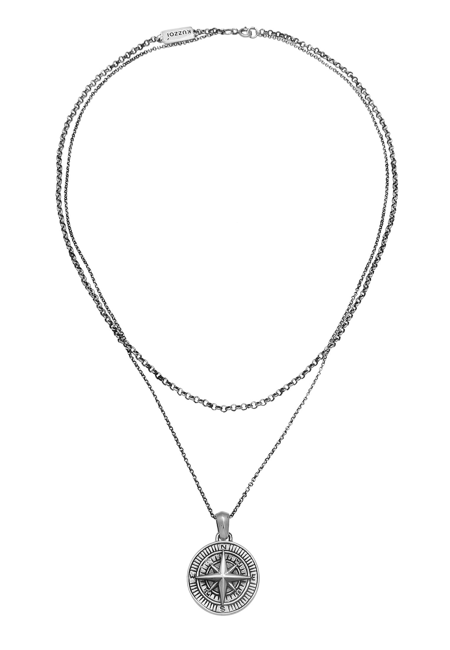 Kuzzoi Kette mit Anhänger »Halskette Herren Layer Kompass Maritim 925 Silber«