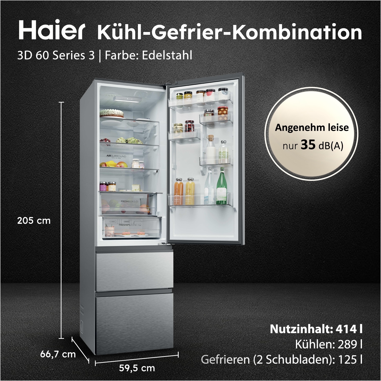 Haier Kühl-/Gefrierkombination »HTR3620CNMG« 205 cm hoch 59,5 cm breit Easy Access-Gefrierschubladen: Alles schnell gefunden