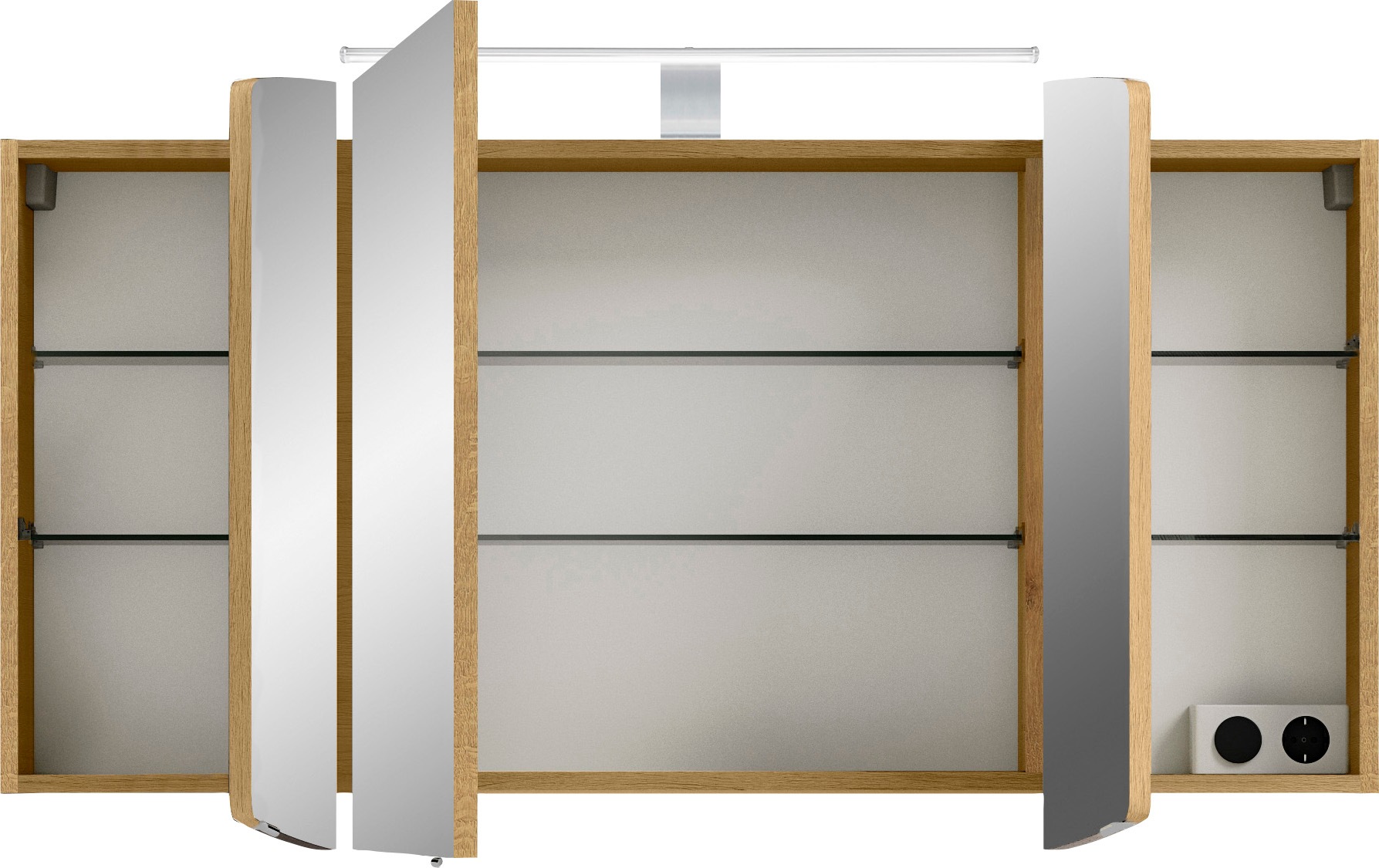 Saphir Badmöbel-Set »Cassca Sprint 2-teilig Mineralmarmor-Waschtisch mit LED-Spiegelschrank«, (2 St.), Waschplatz 121 cm breit mit 5 Türen, 2 Schubladen, inkl. Türdämpfer